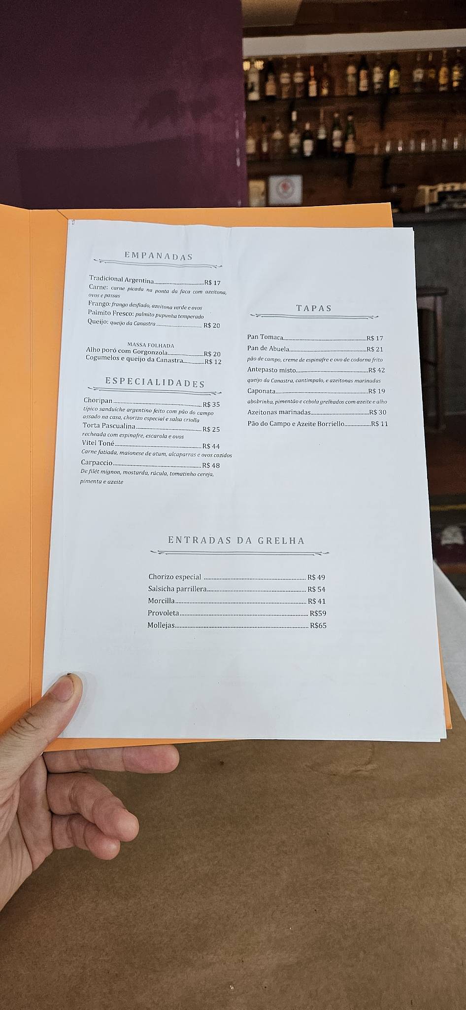 Martín Fierro cardápio