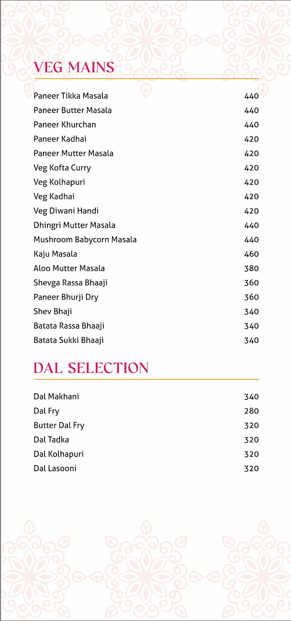Masala Mehfil menu