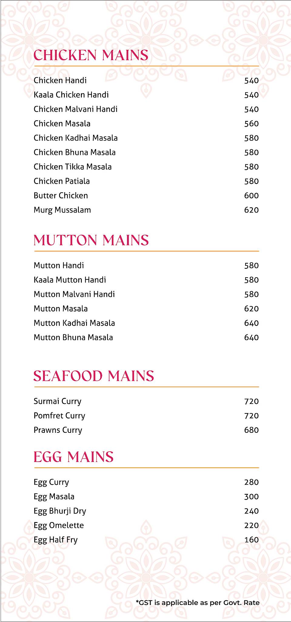 Masala Mehfil menu