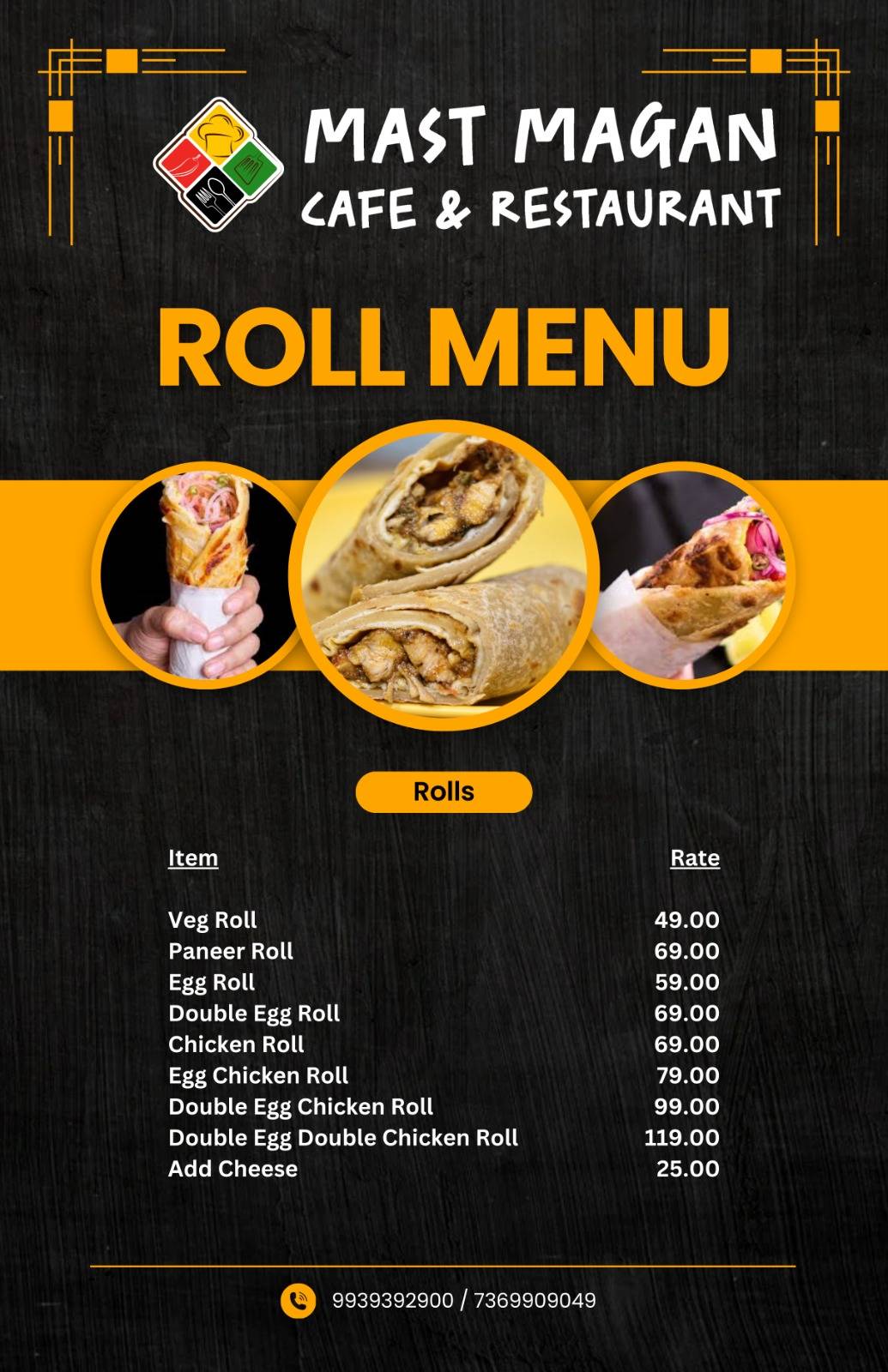 Mast Magan cafe & restaurant menu