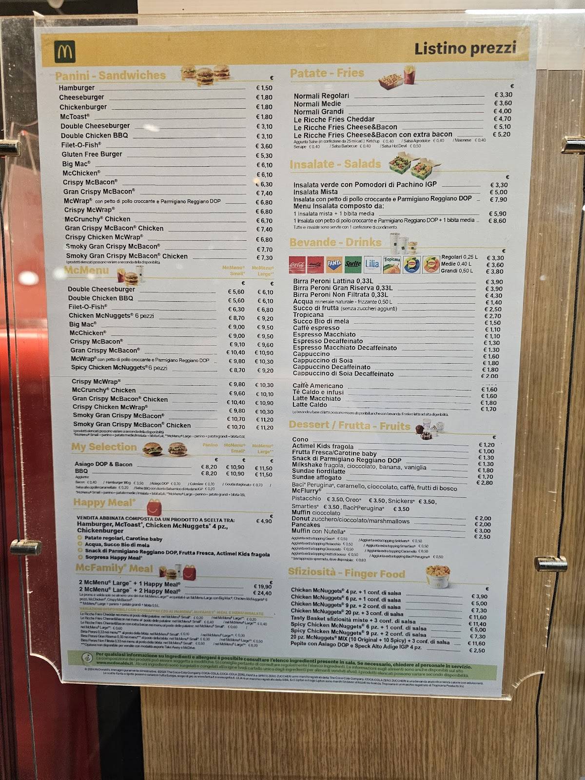 Menu di McDonald's Rovigo 