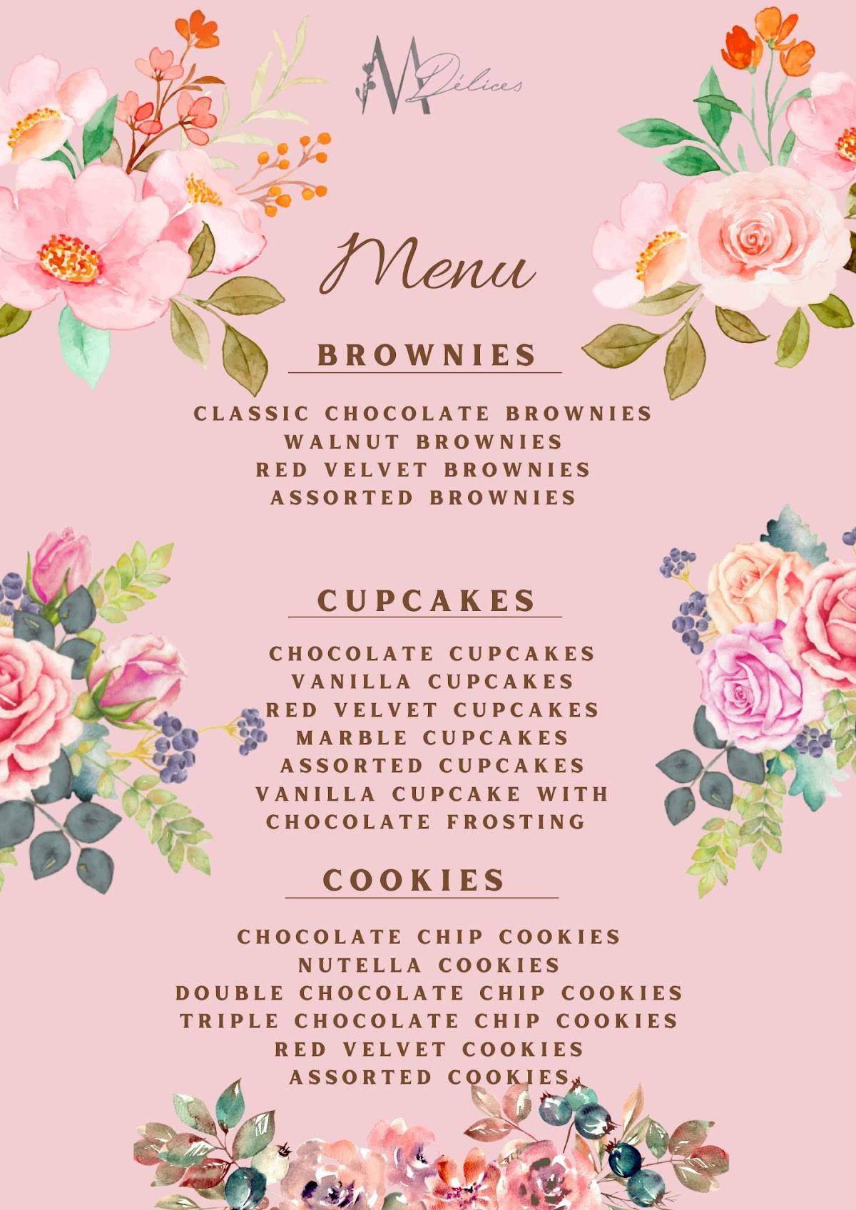 Mdélices Desserts menu
