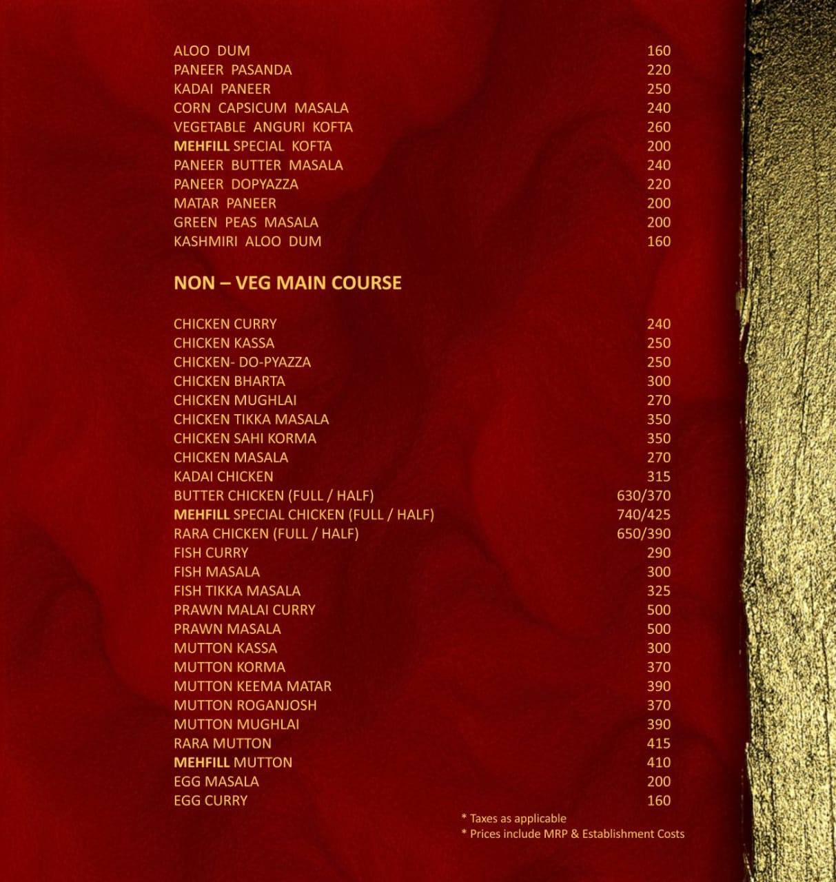 Mehfill- Resto Bar menu