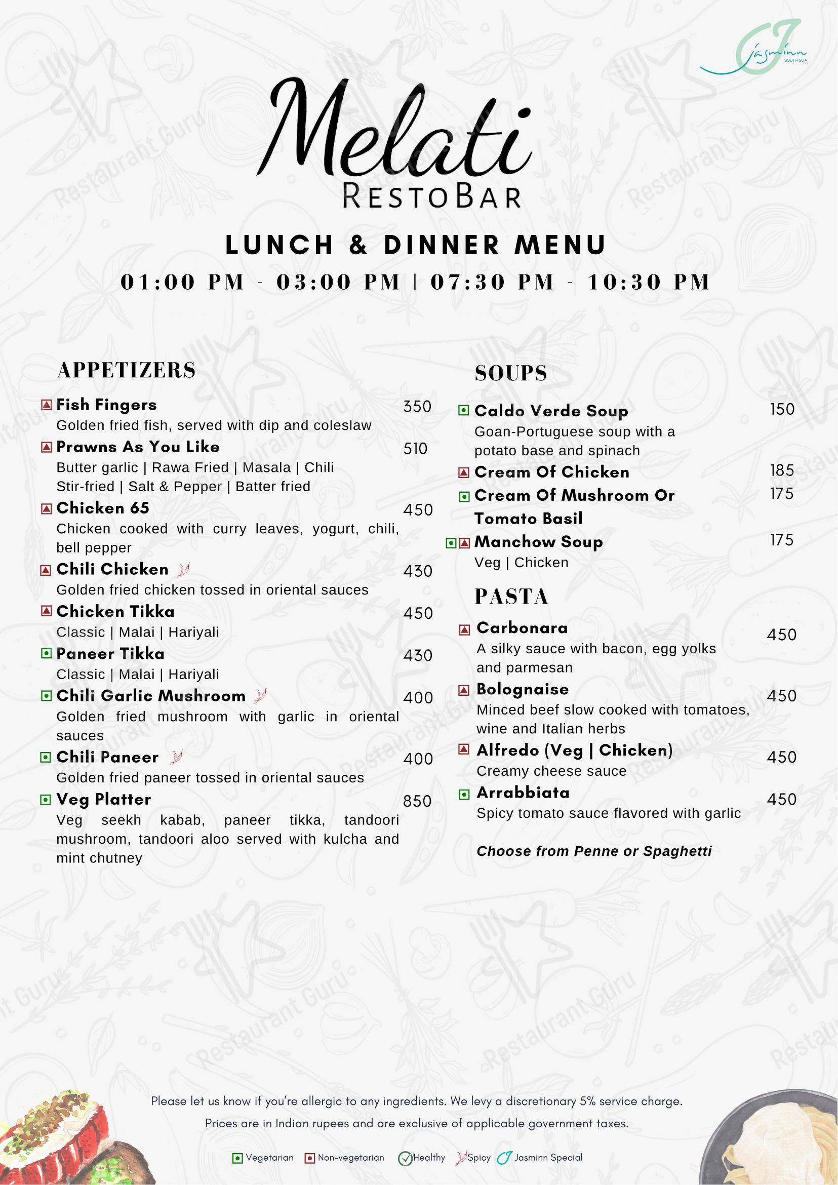 Menu for the Melati RestoBar restaurant