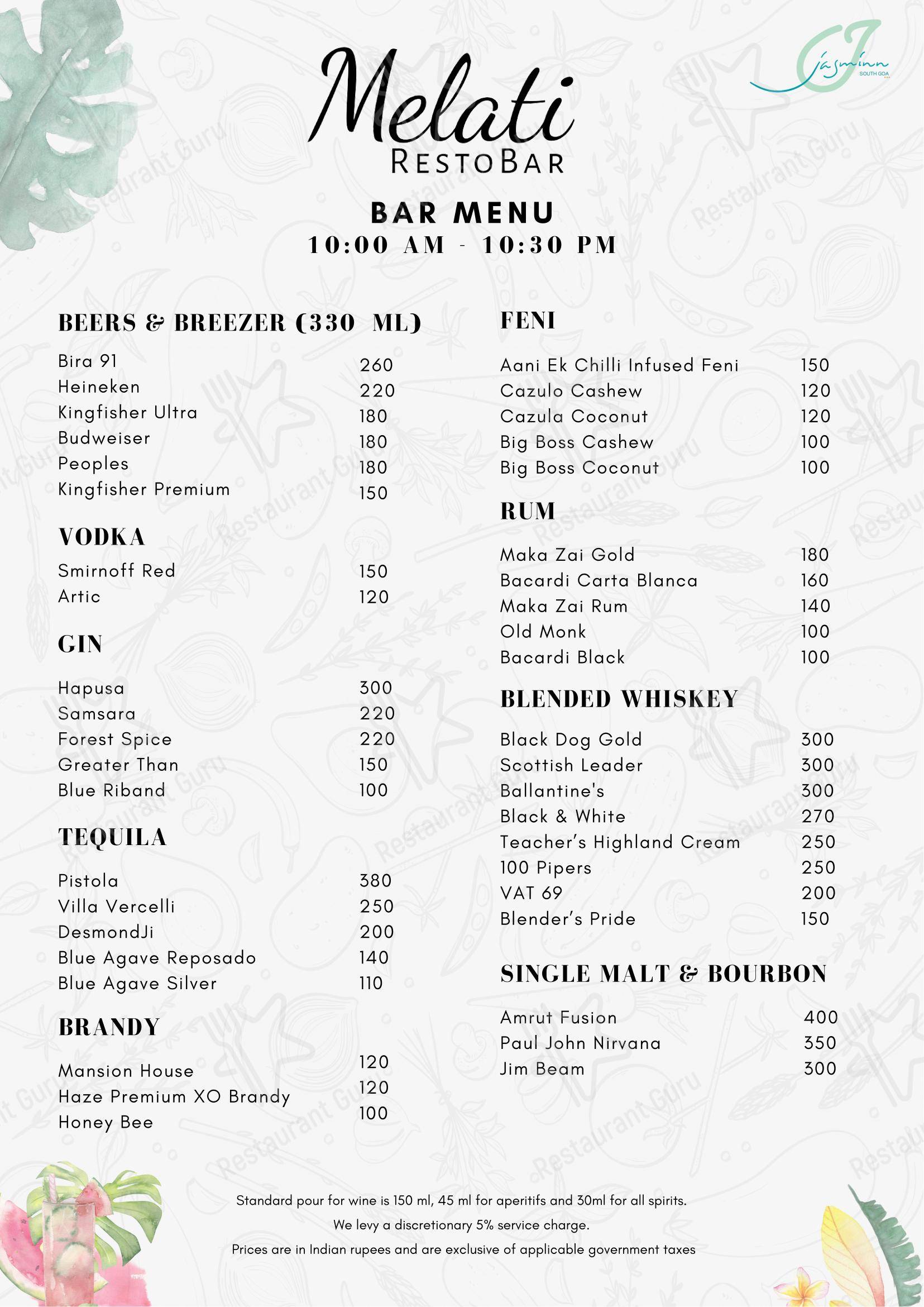 Основное меню for the Melati RestoBar restaurant