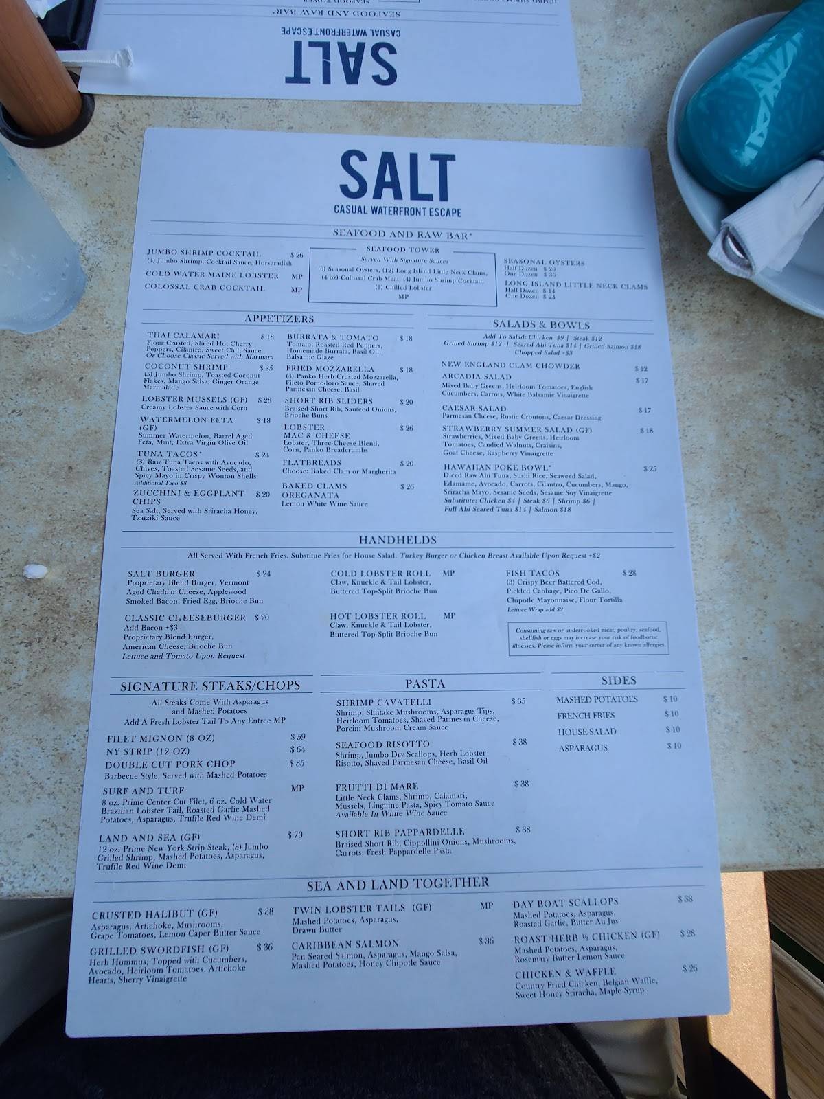 Menu at SALT restaurant, Merrick