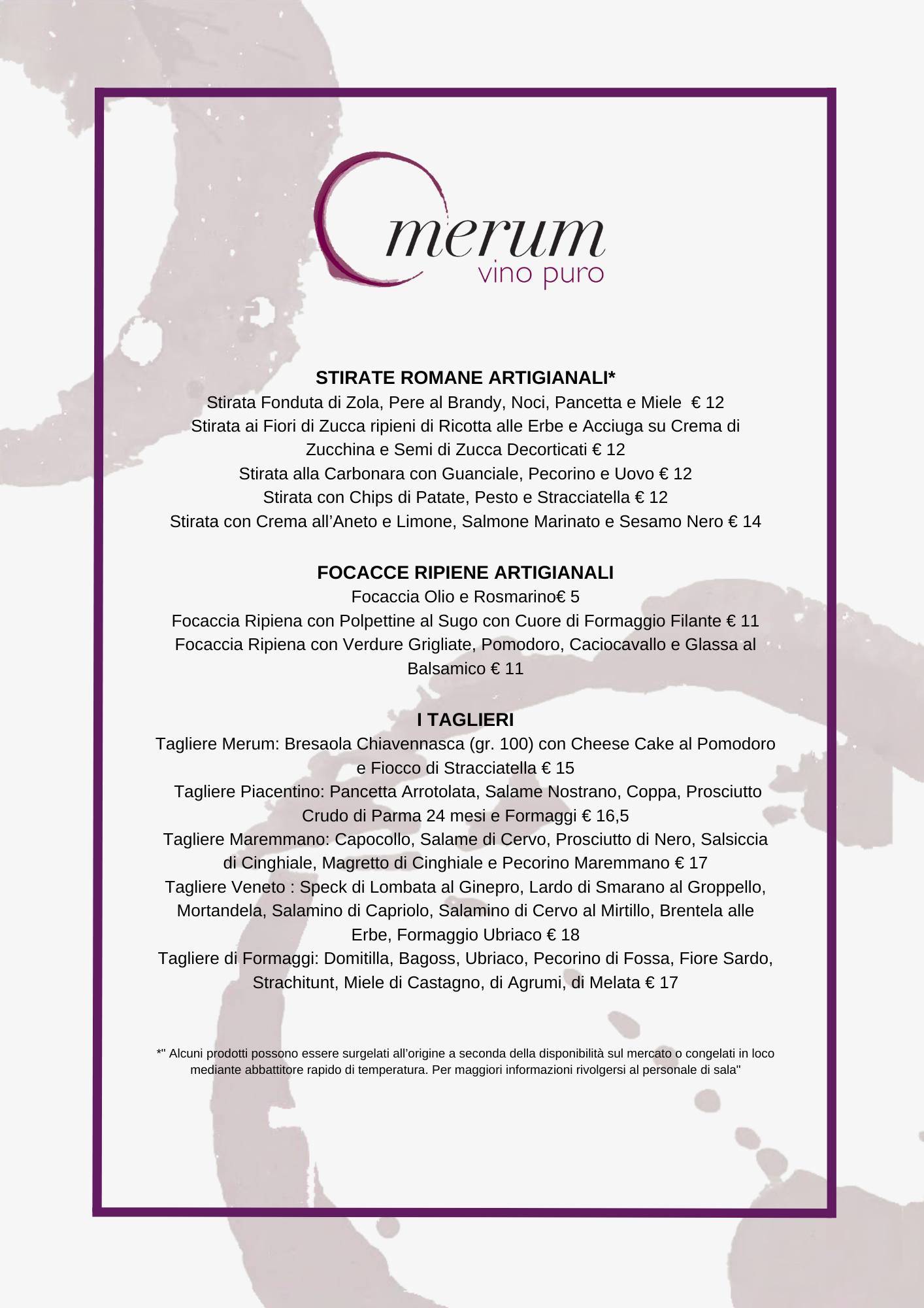 Menu di Merum Vini 