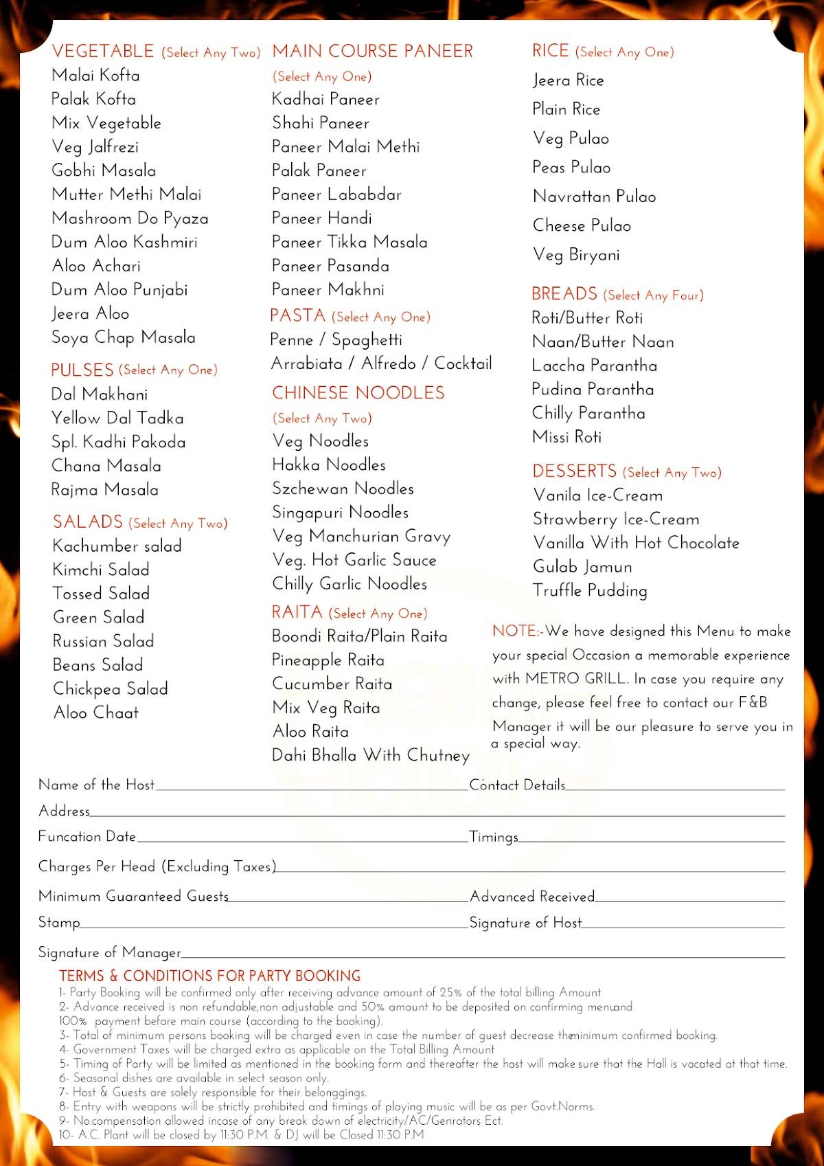 Metro Grill - Pitampura menu