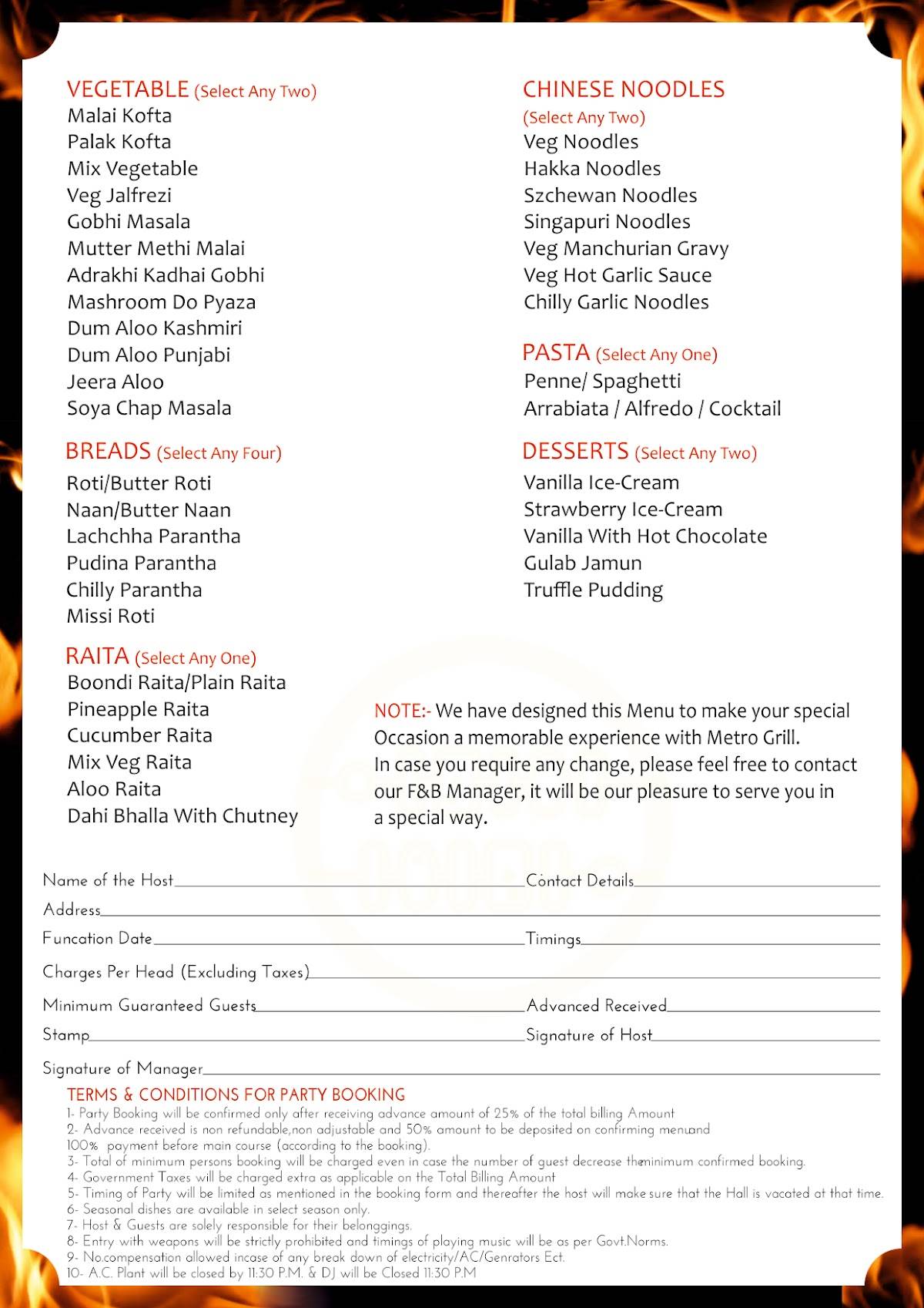 Metro Grill - Pitampura menu