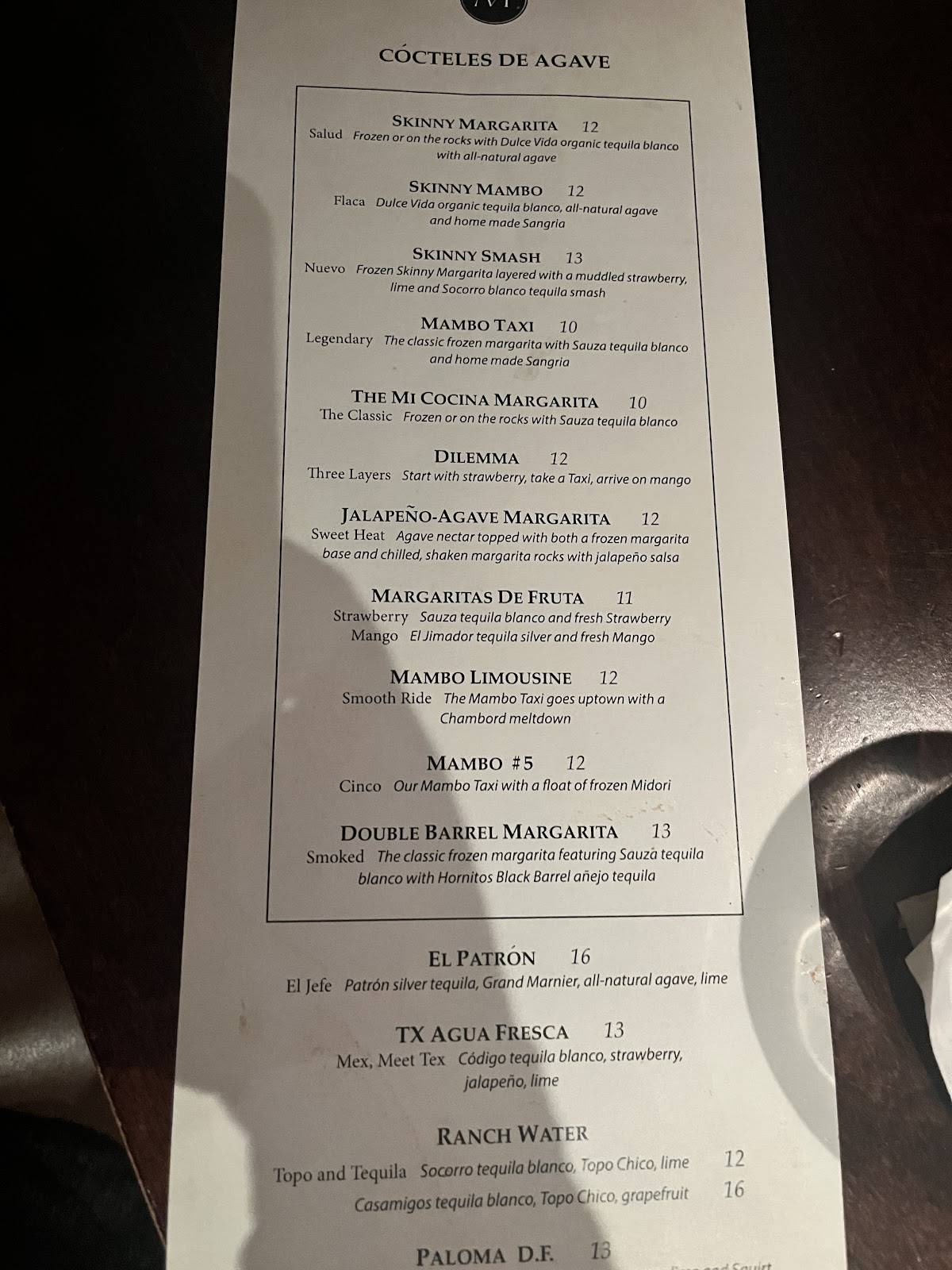 Mi cocina menu sales