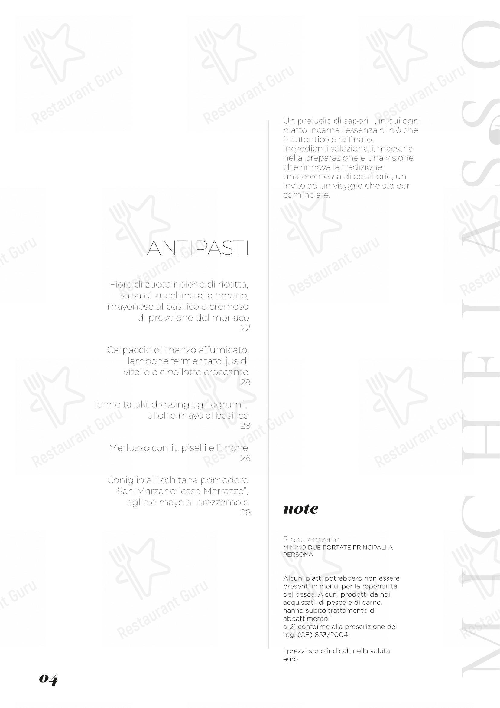 Menu di Michelasso Ristorante Gourmet a Napoli - Menu bar