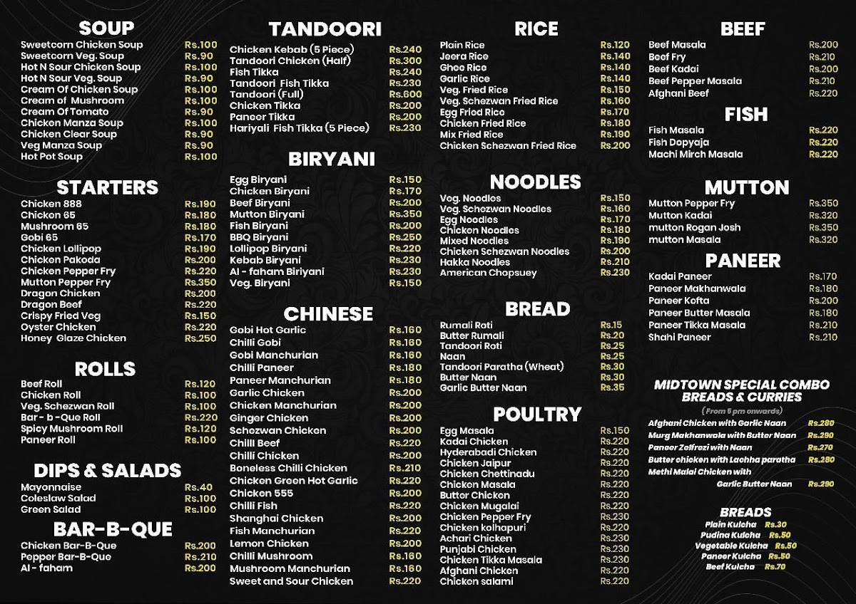 Midtown Restaurant menu