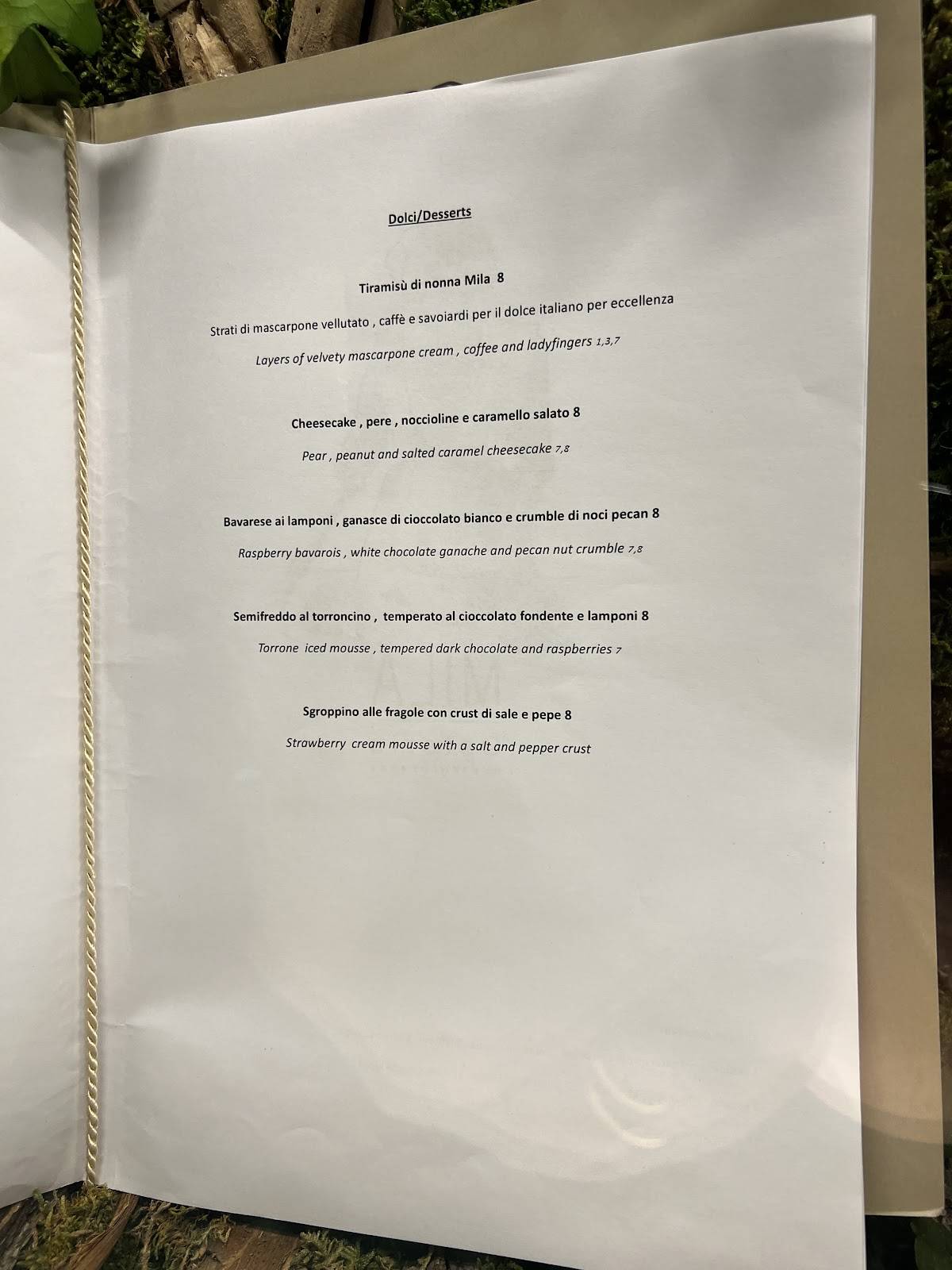 Menu di Mila Osteria Contemporanea
