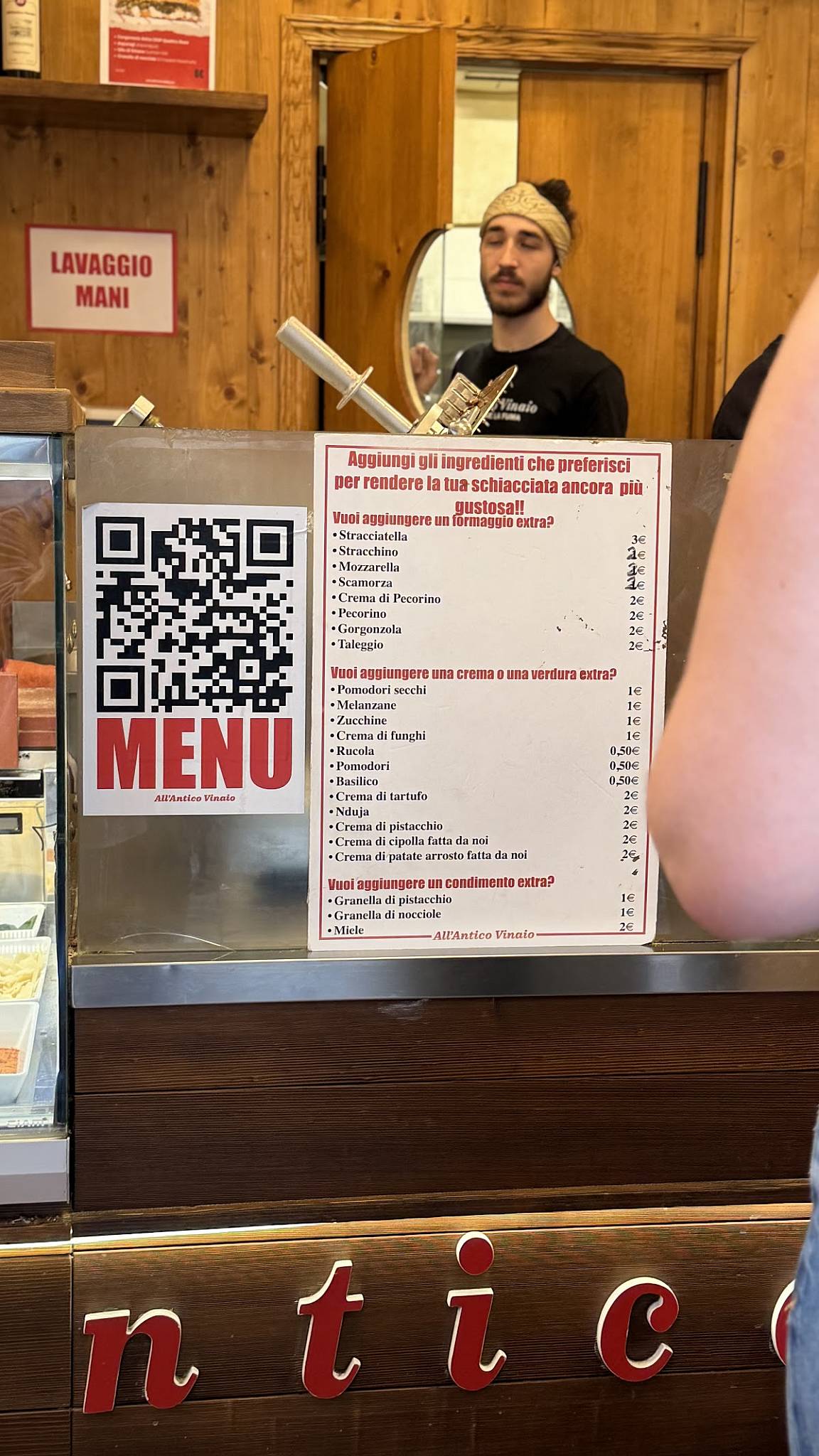 Menu di All'Antico Vinaio 
