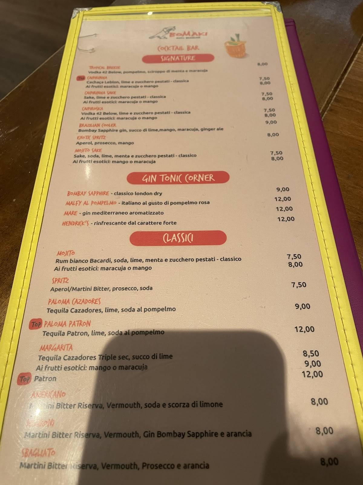 Menu di Bomaki Sanzio 