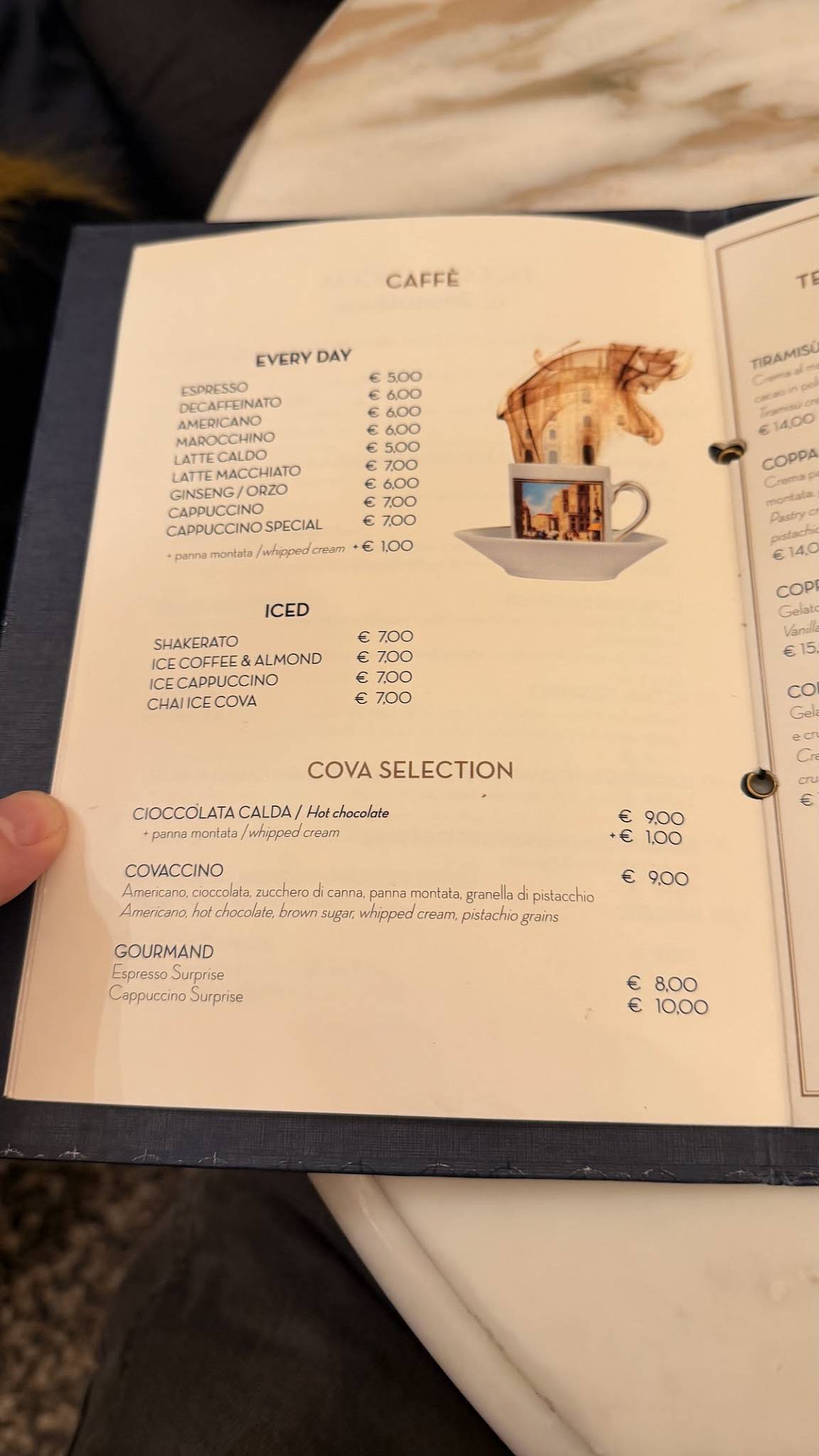 Menu di Cova Montenapoleone 