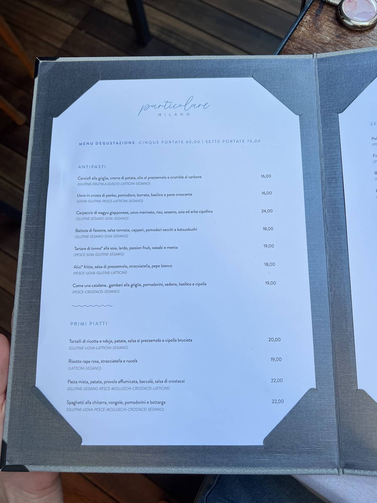 Menu di Particolare Milano 