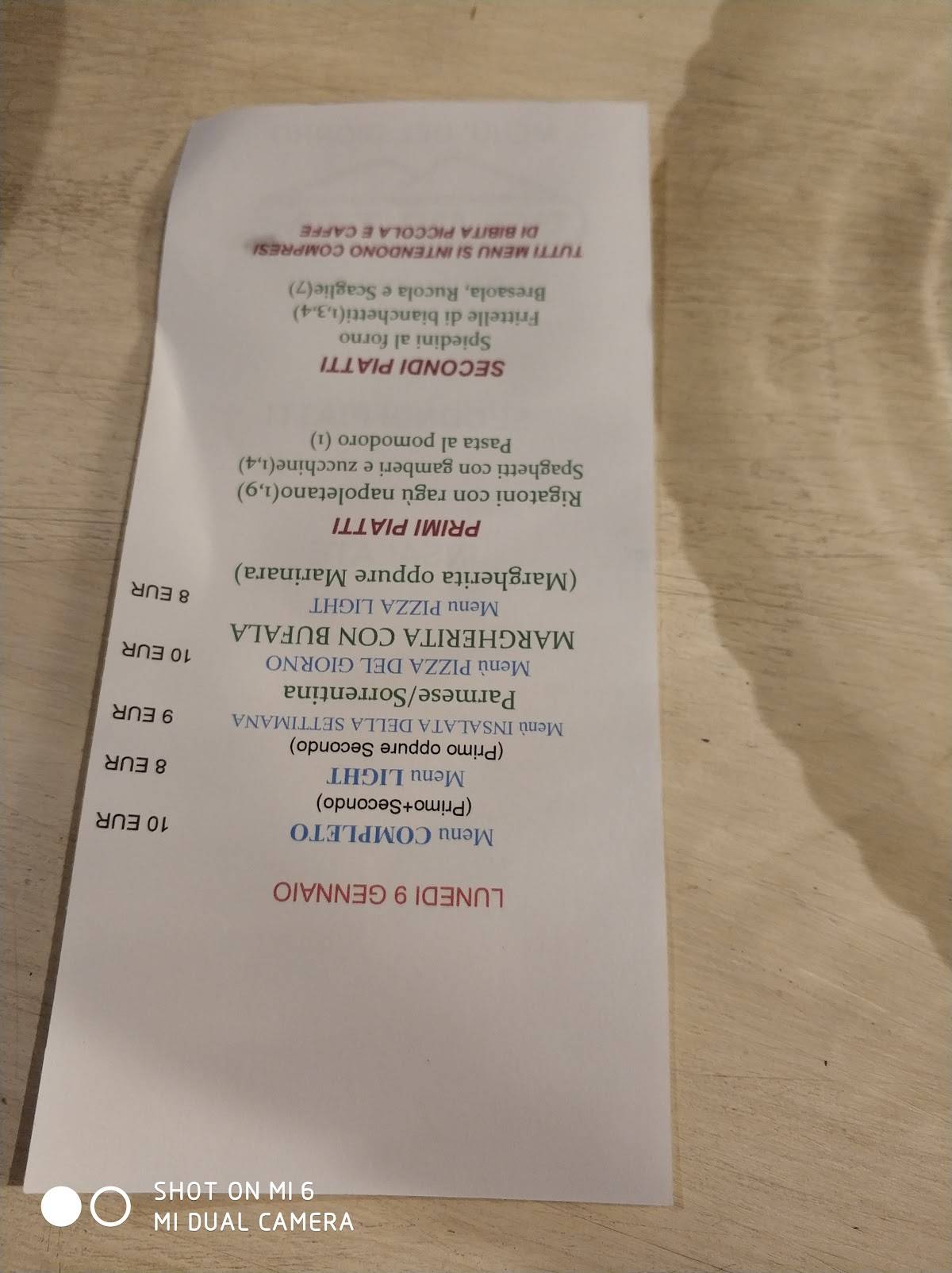 Menu di Fariná Milano 