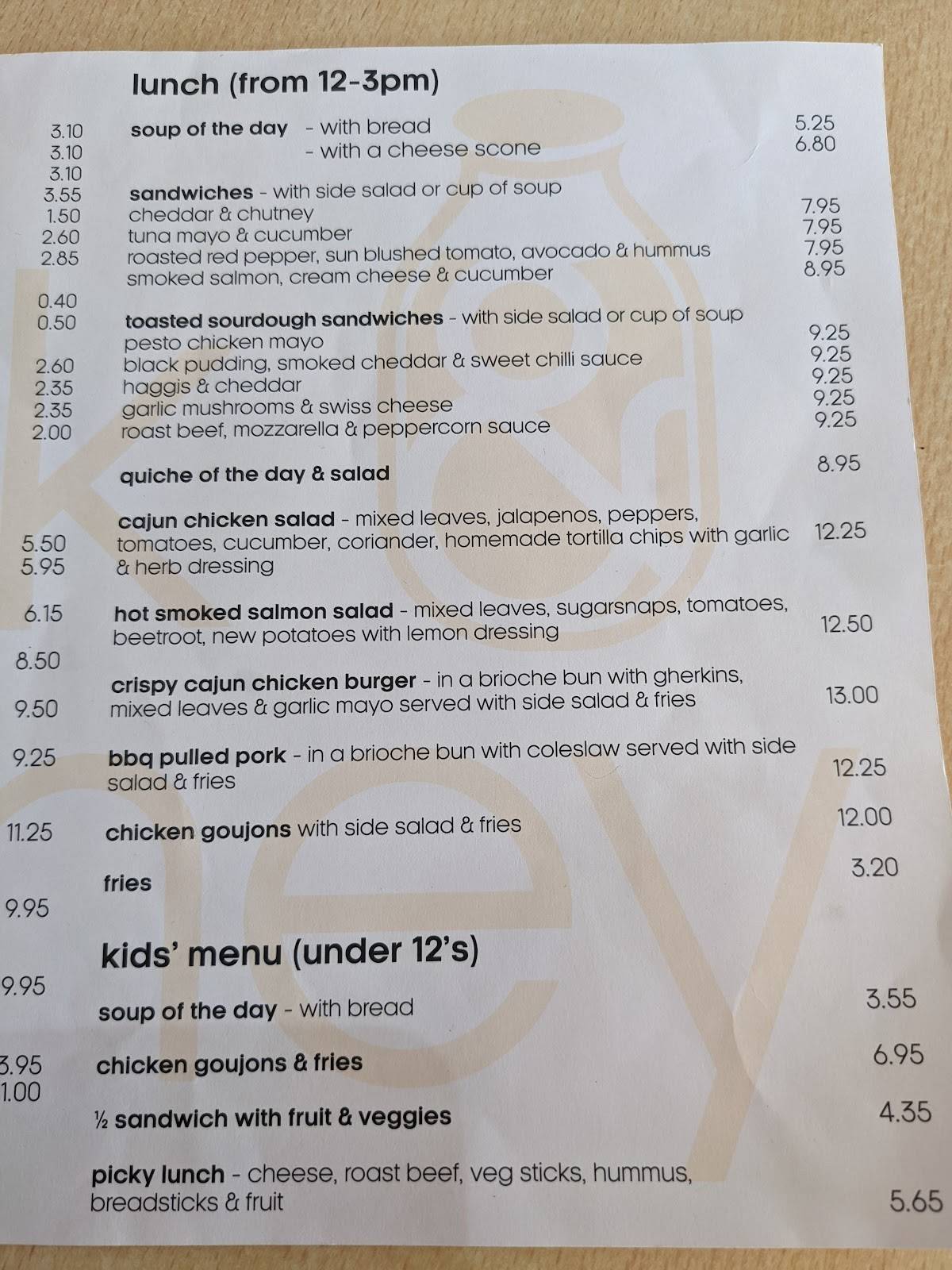 Menu at Milk & Honey cafe, Dornoch