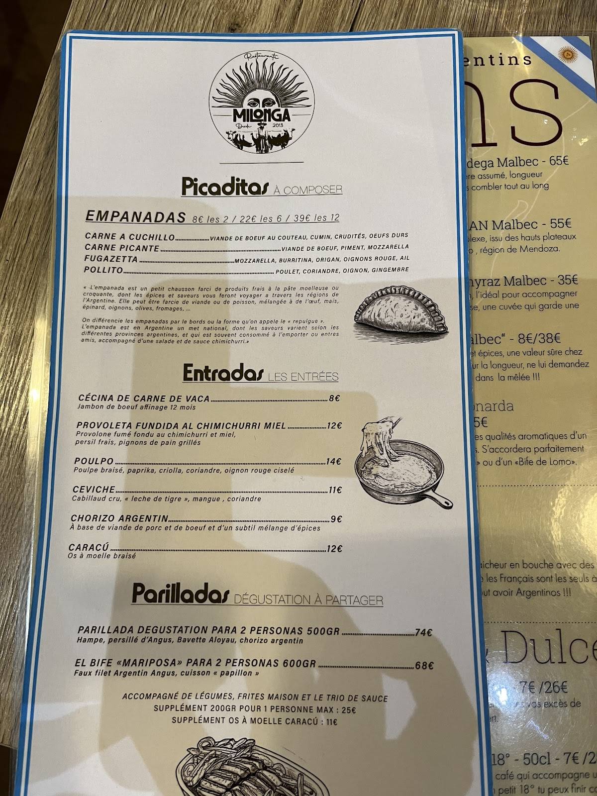 Menu de Milonga Restaurante