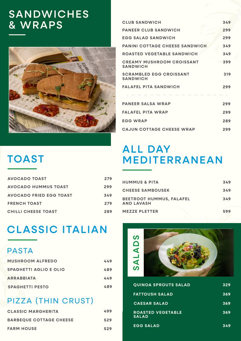 Minerals The Garden Cafe menu