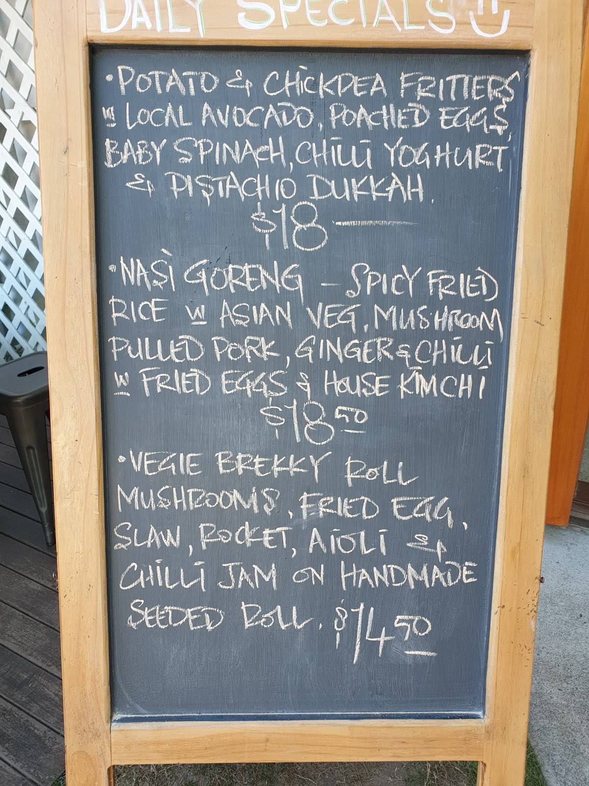 Menu at Mockingbird restaurant, Kingscliff