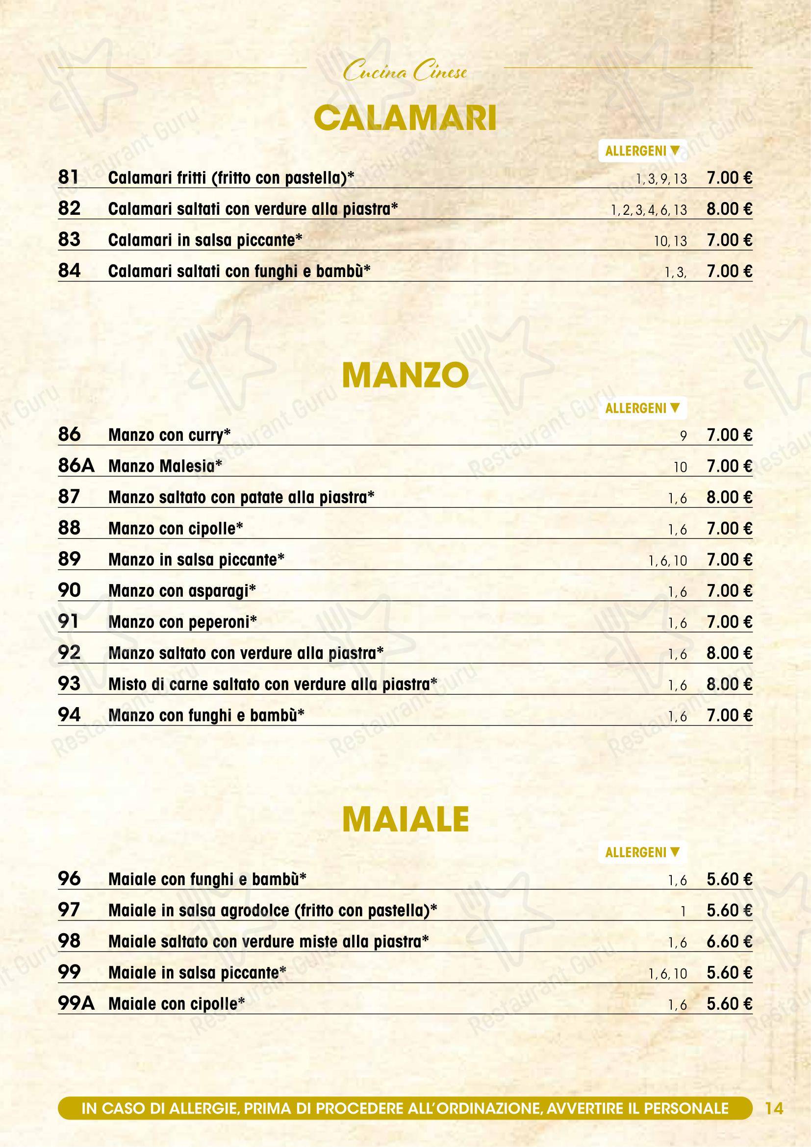 Menu per Modo Fusion Restaurant ristorante