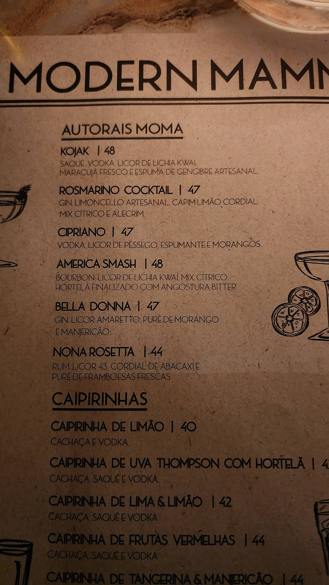 MOMA FERREIRA DE ARAÚJO- Modern Mamma Osteria cardápio