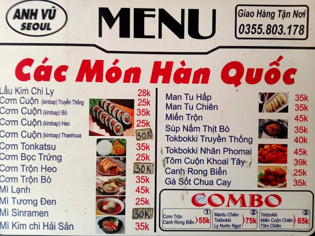 Carta del restaurante Món ăn Hàn Quốc - Anh Vũ Seoul, Ciudad Ho Chi ...