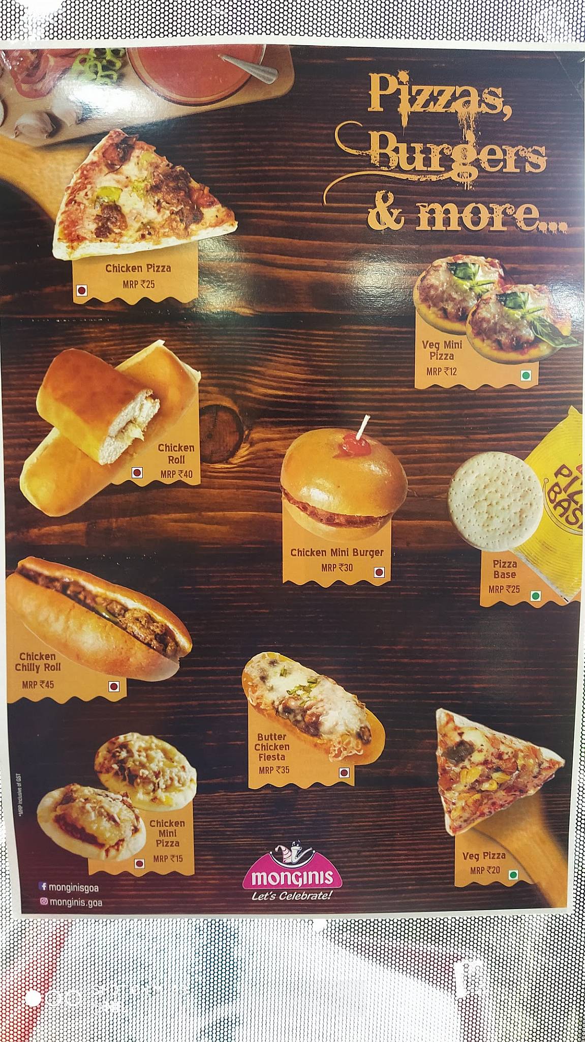 Monginis Cake Shop menu
