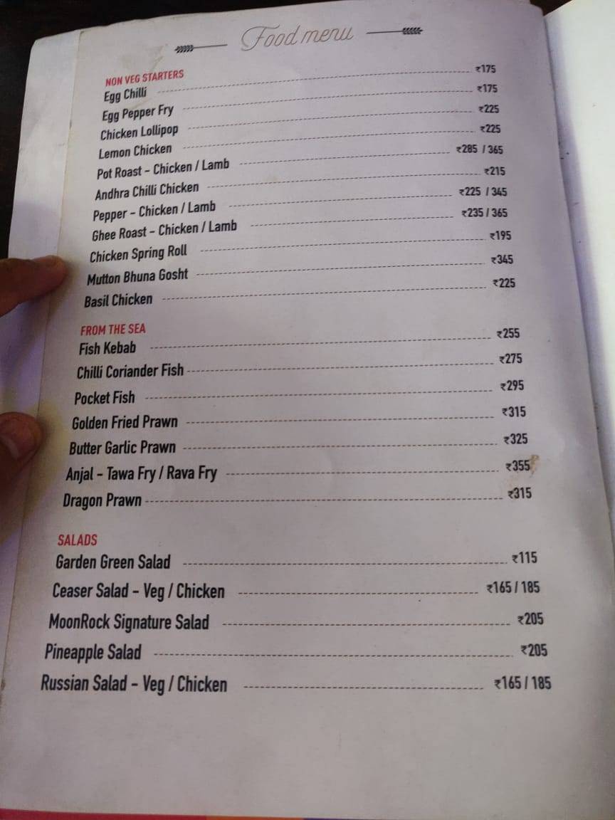 Moonrock Lounge Bar menu