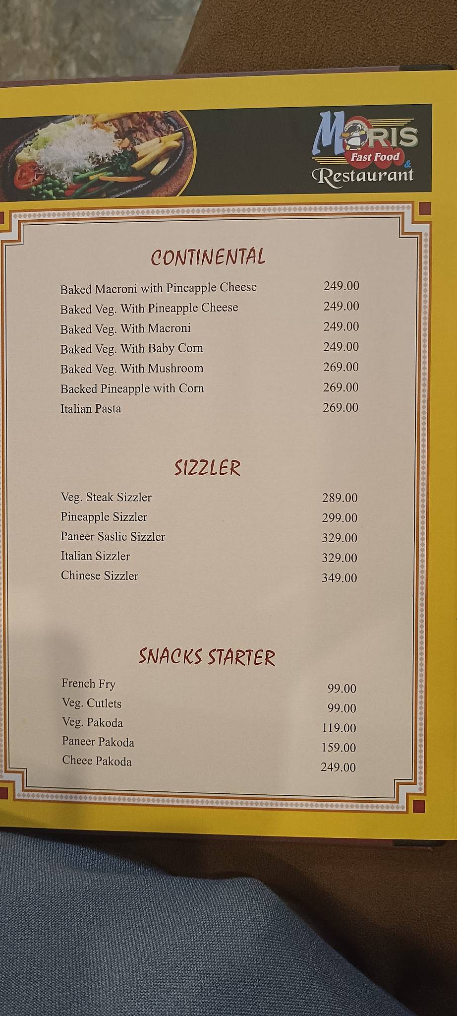 Moris Multicusine Restaurant menu