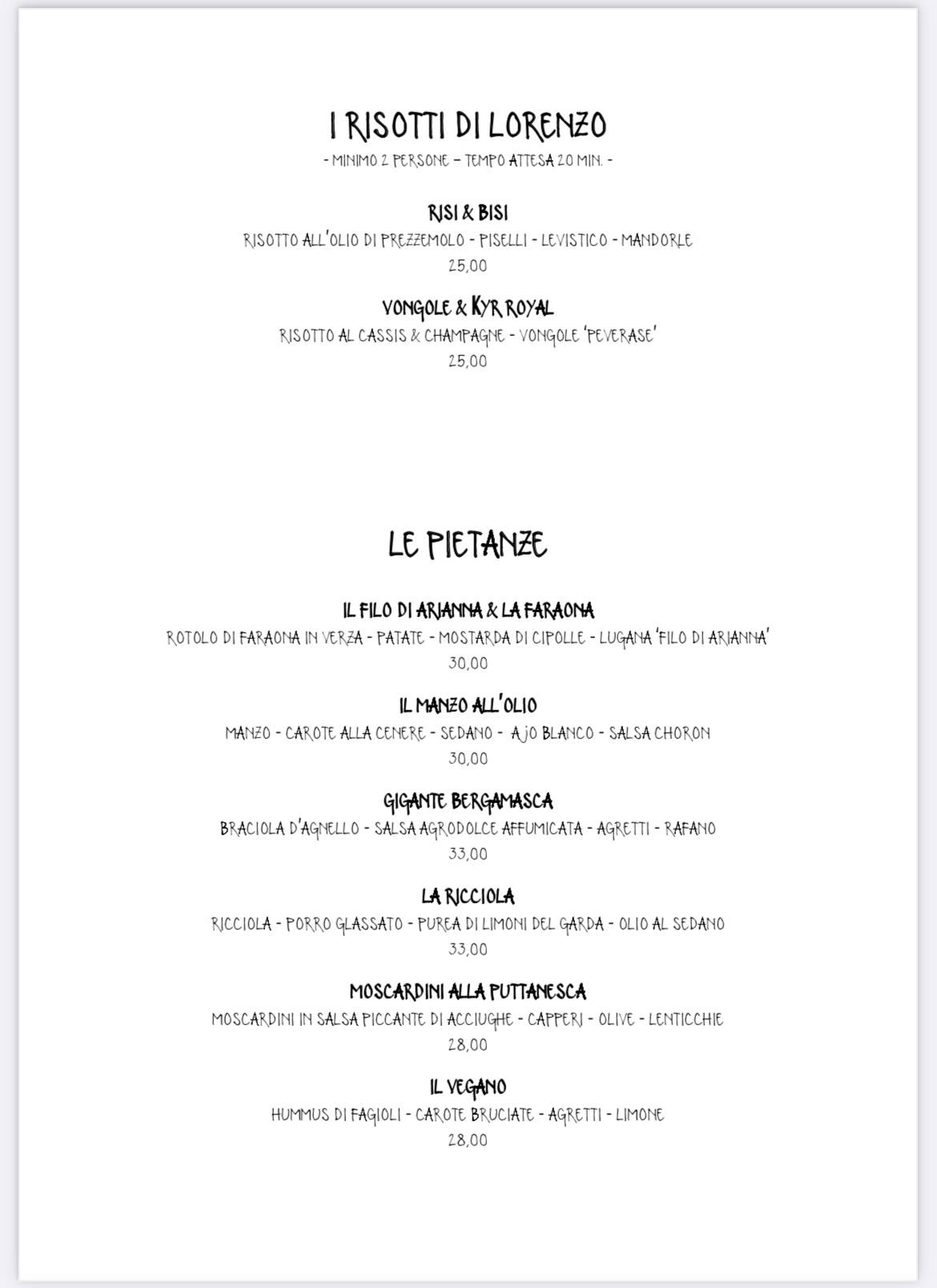 Menu di Moscatello &amp; Muliner Design Agri Relais 