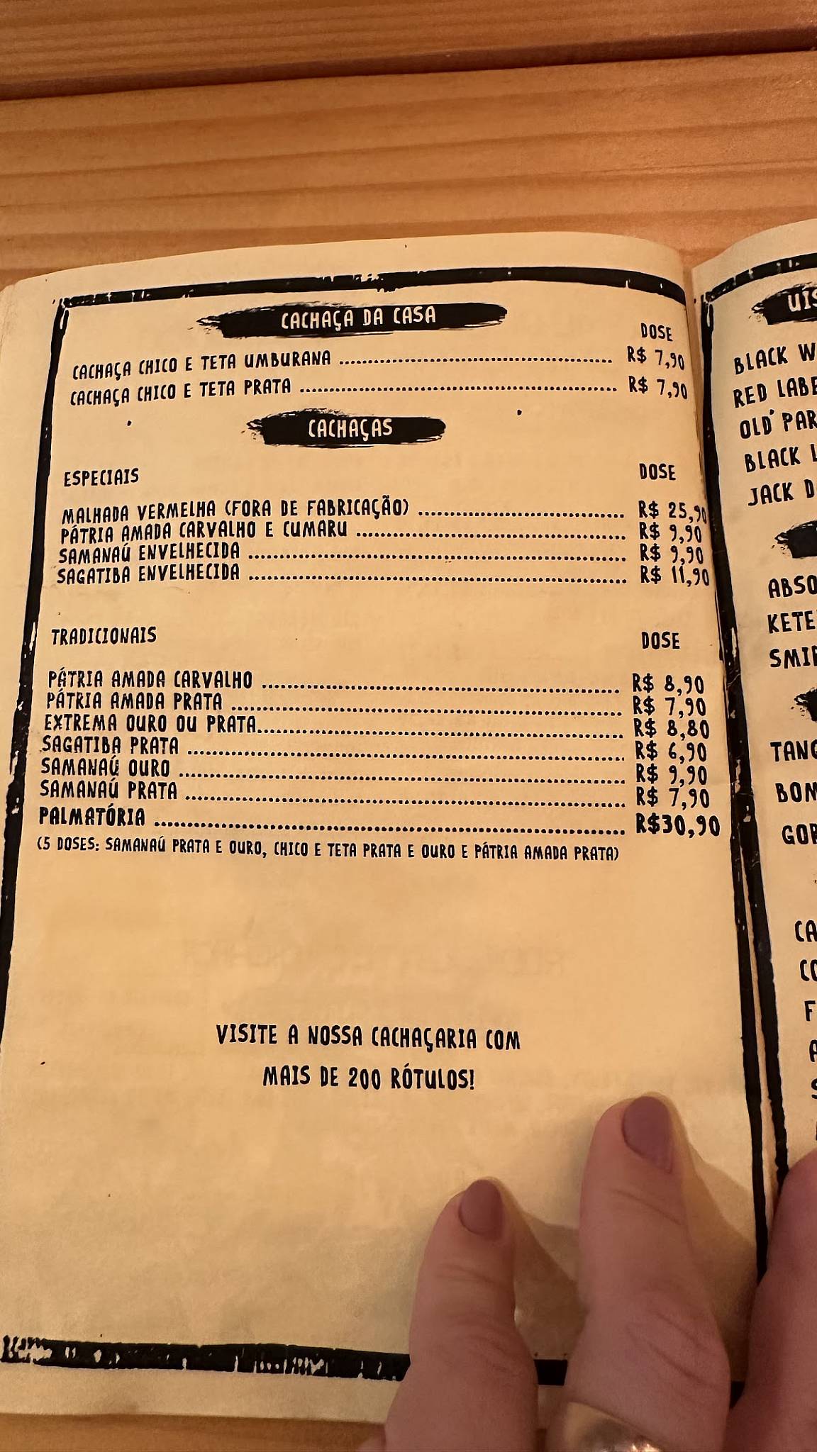 Bodega Chico e Teta cardápio