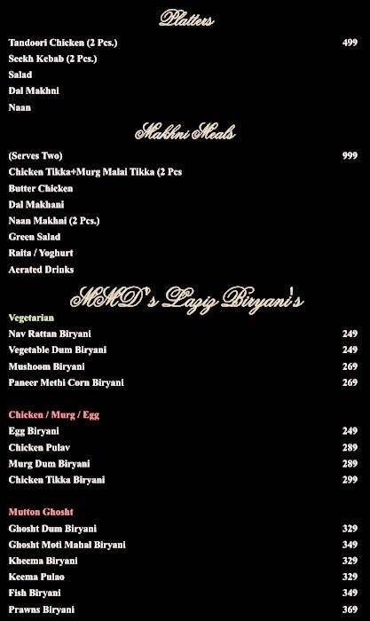 Moti Mahal Delux menu