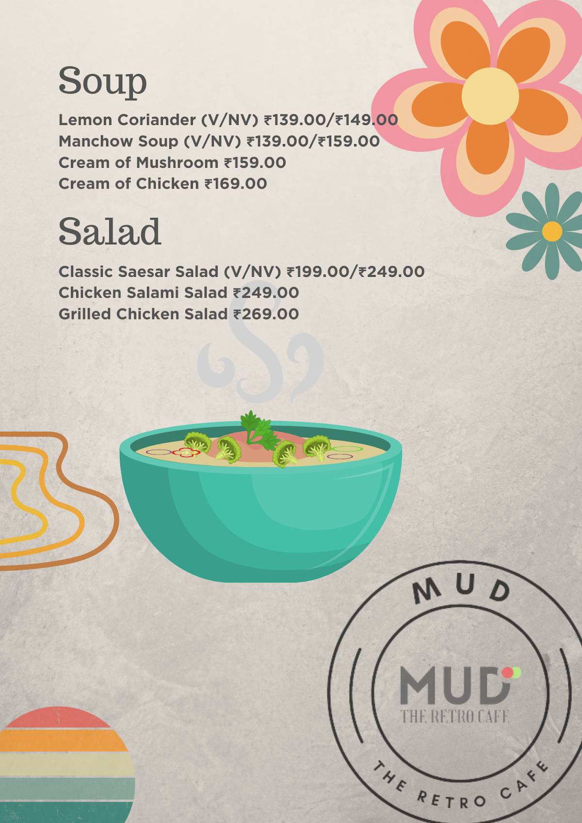 Mud - The Retro Cafe menu