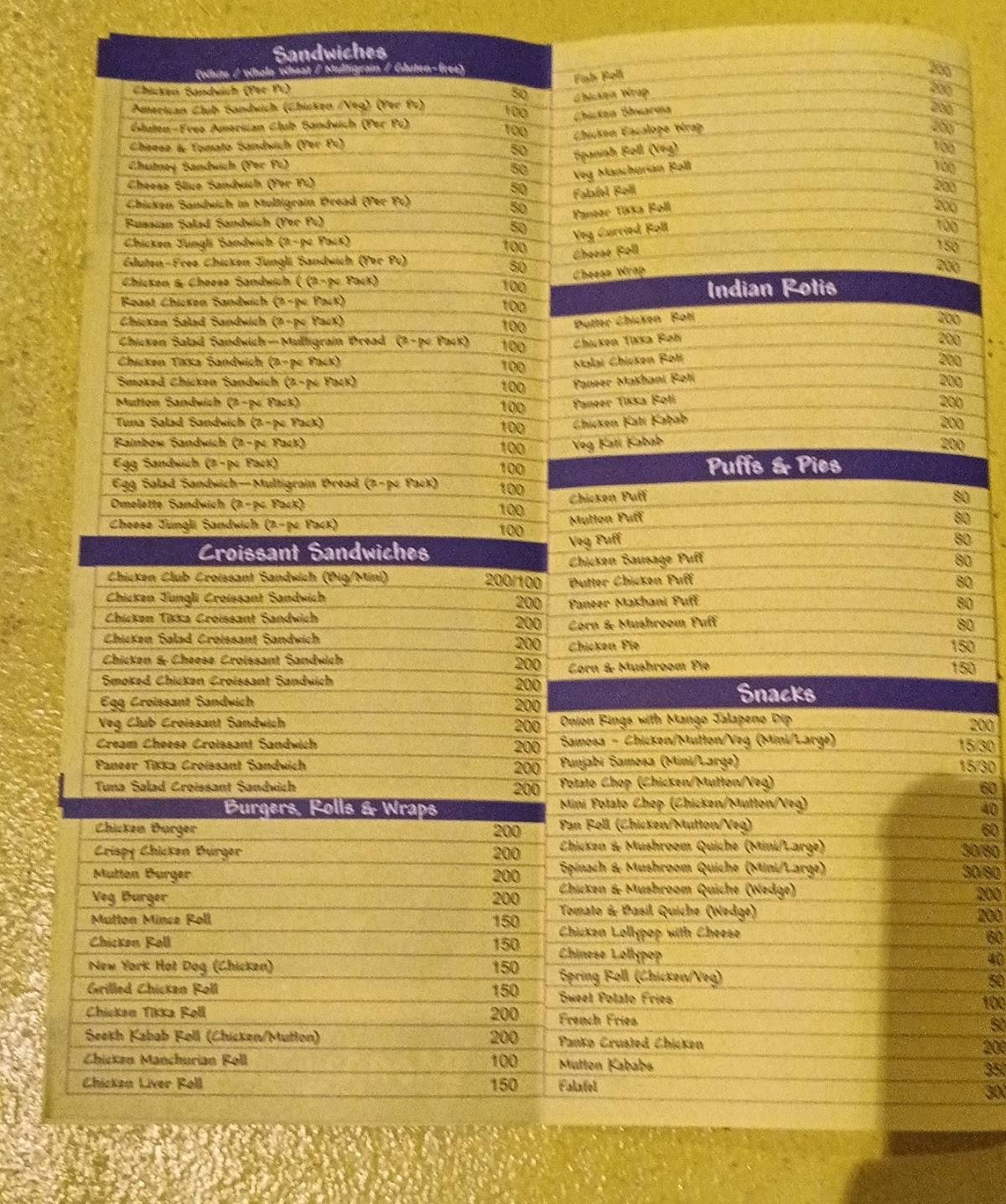 Candies menu