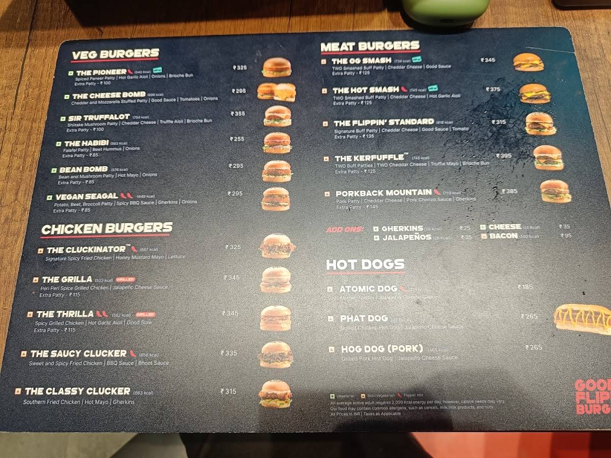 GOOD FLIPPIN' BURGERS menu