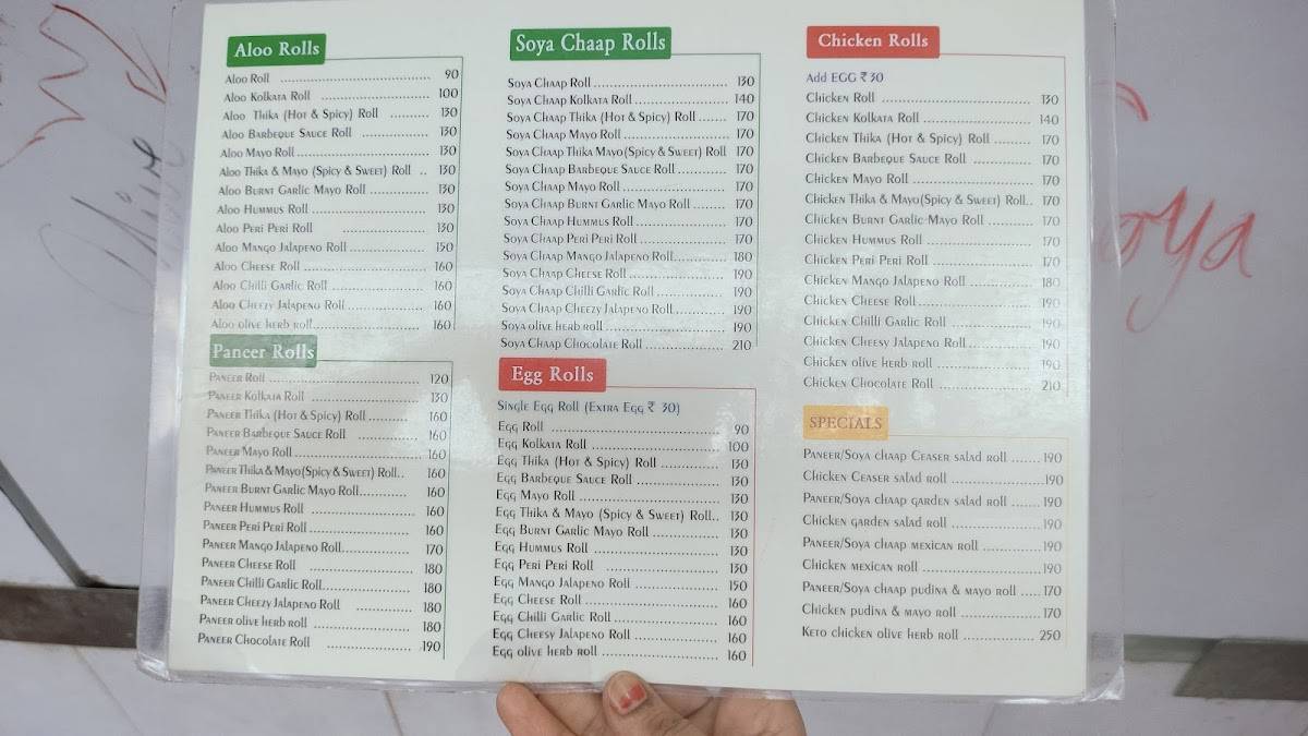 K K Rolls menu