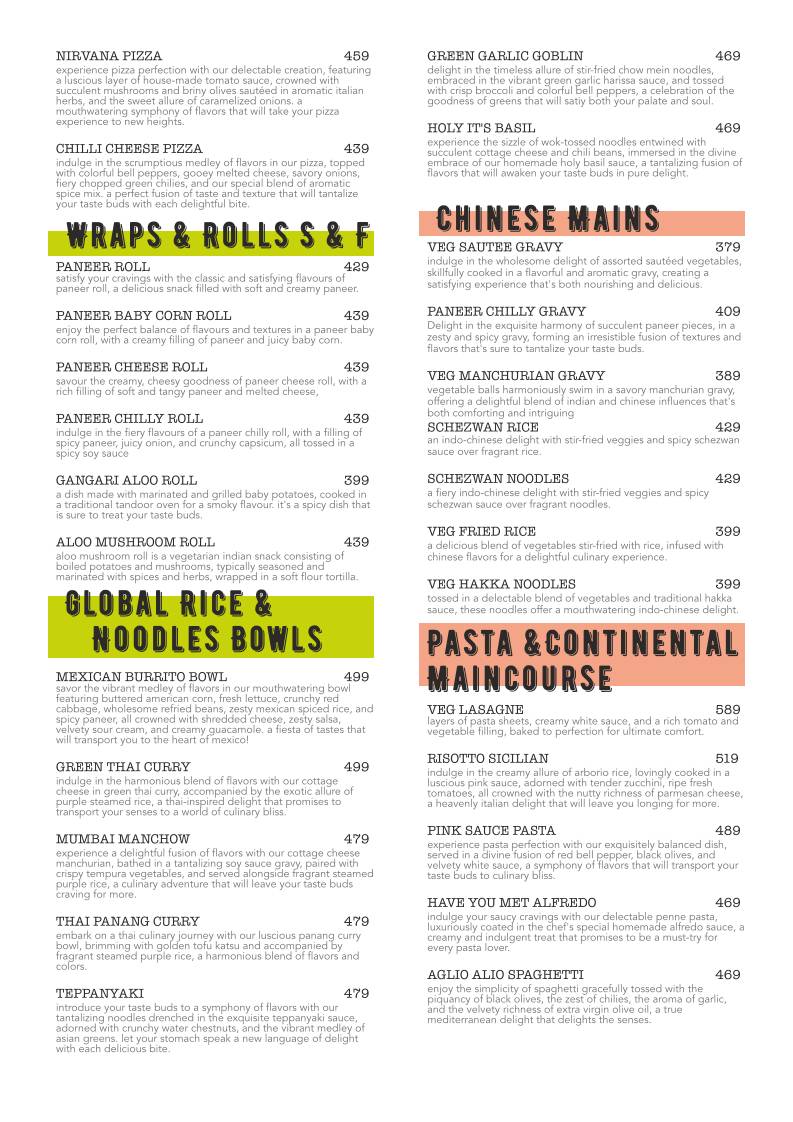 Spices and Flavours menu
