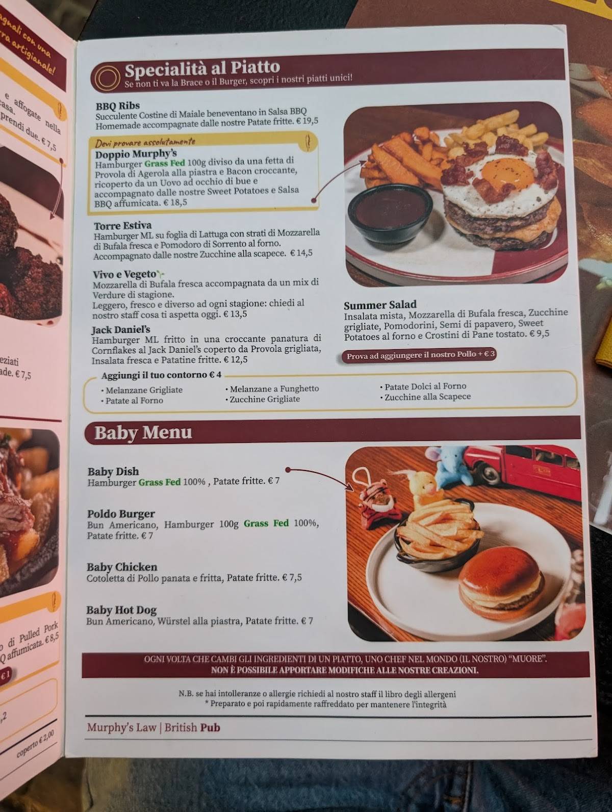 Menu di Murphy's Law Pub Napoli 