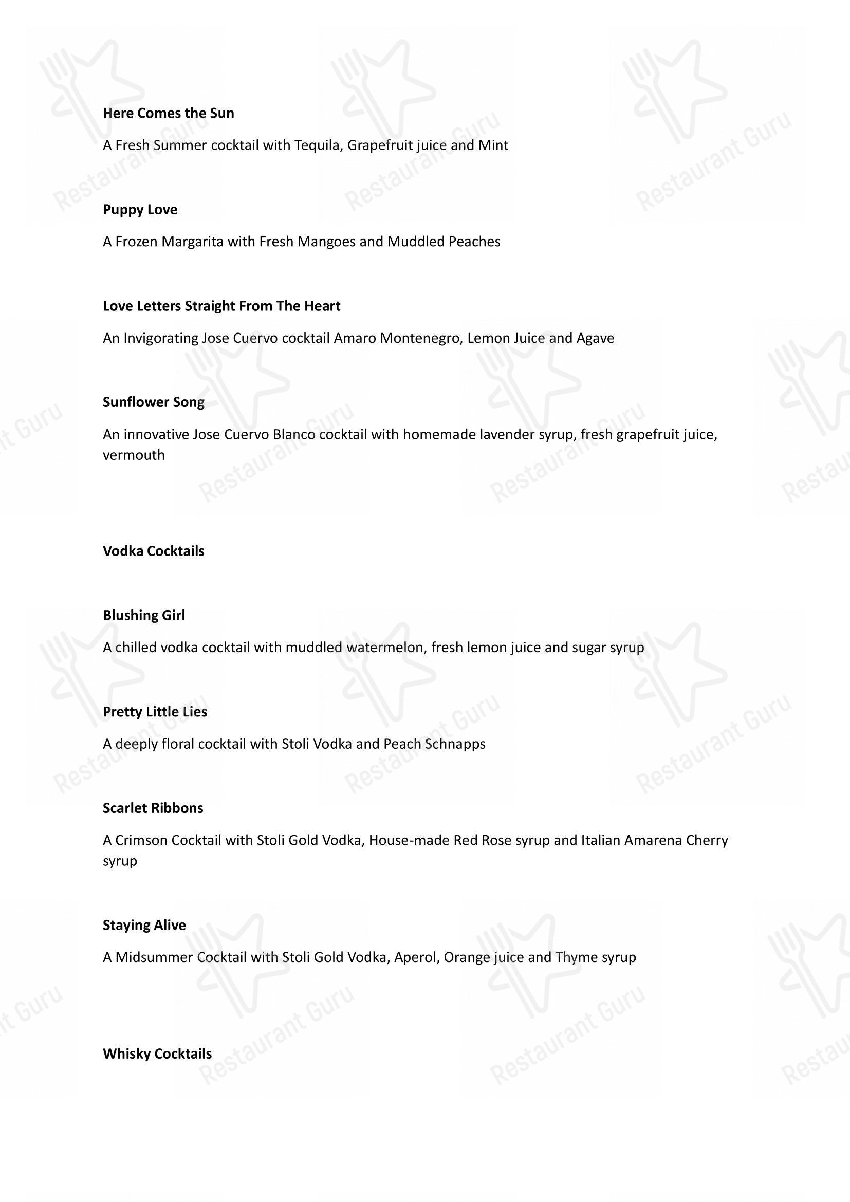 Menu for the Music & Mountains - Hillside Cafe & Cocktail Bar cafe