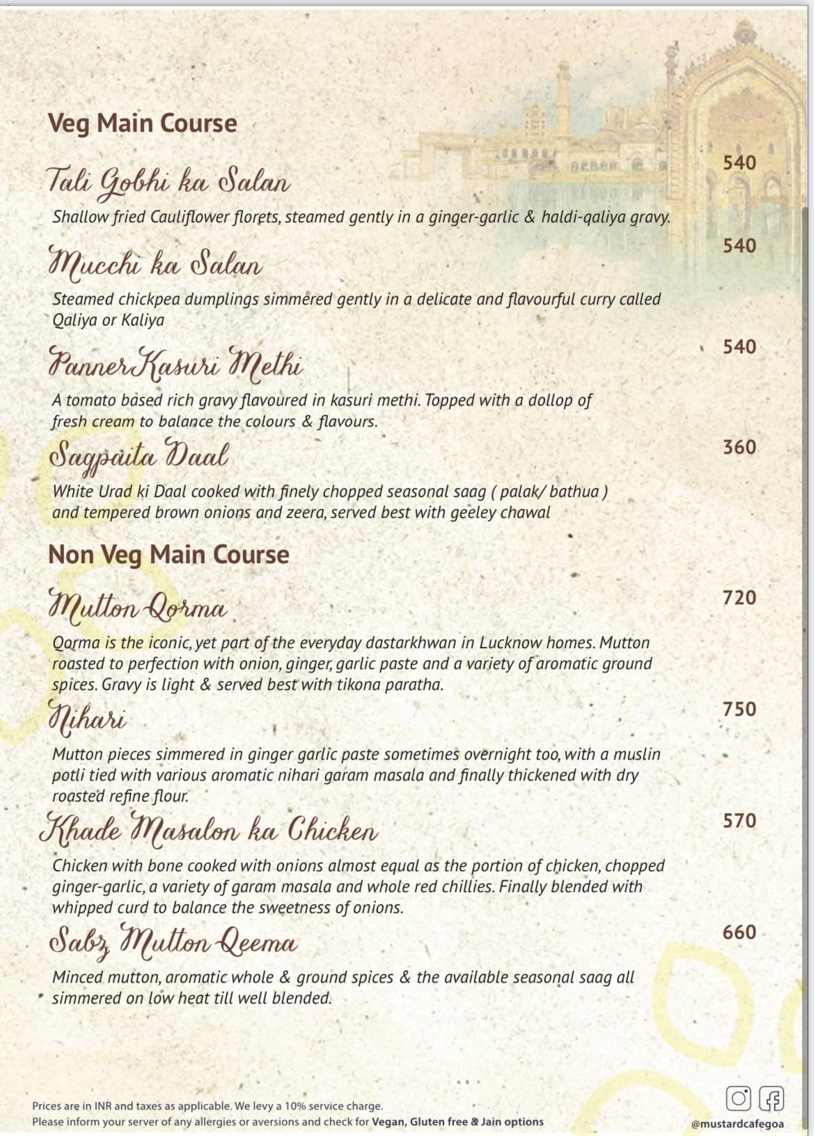 Mustard Cafe Goa menu
