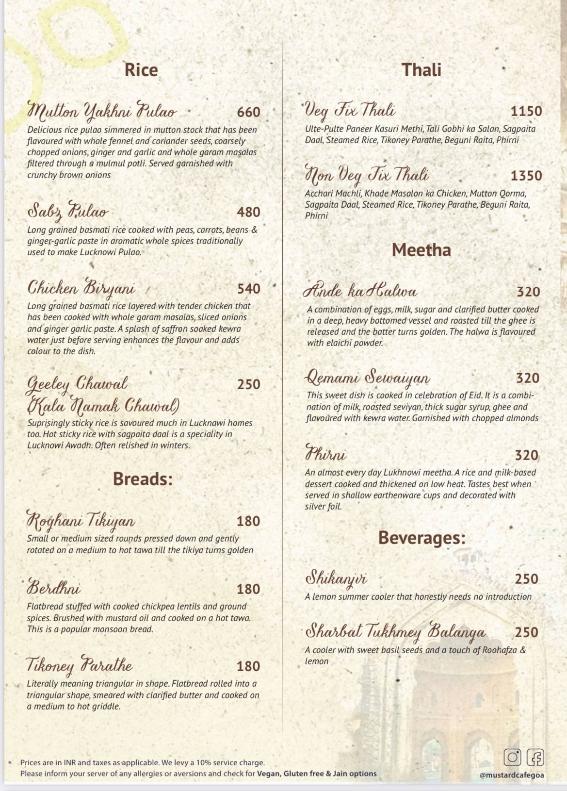 Menu at Mustard Cafe Goa, Assagao