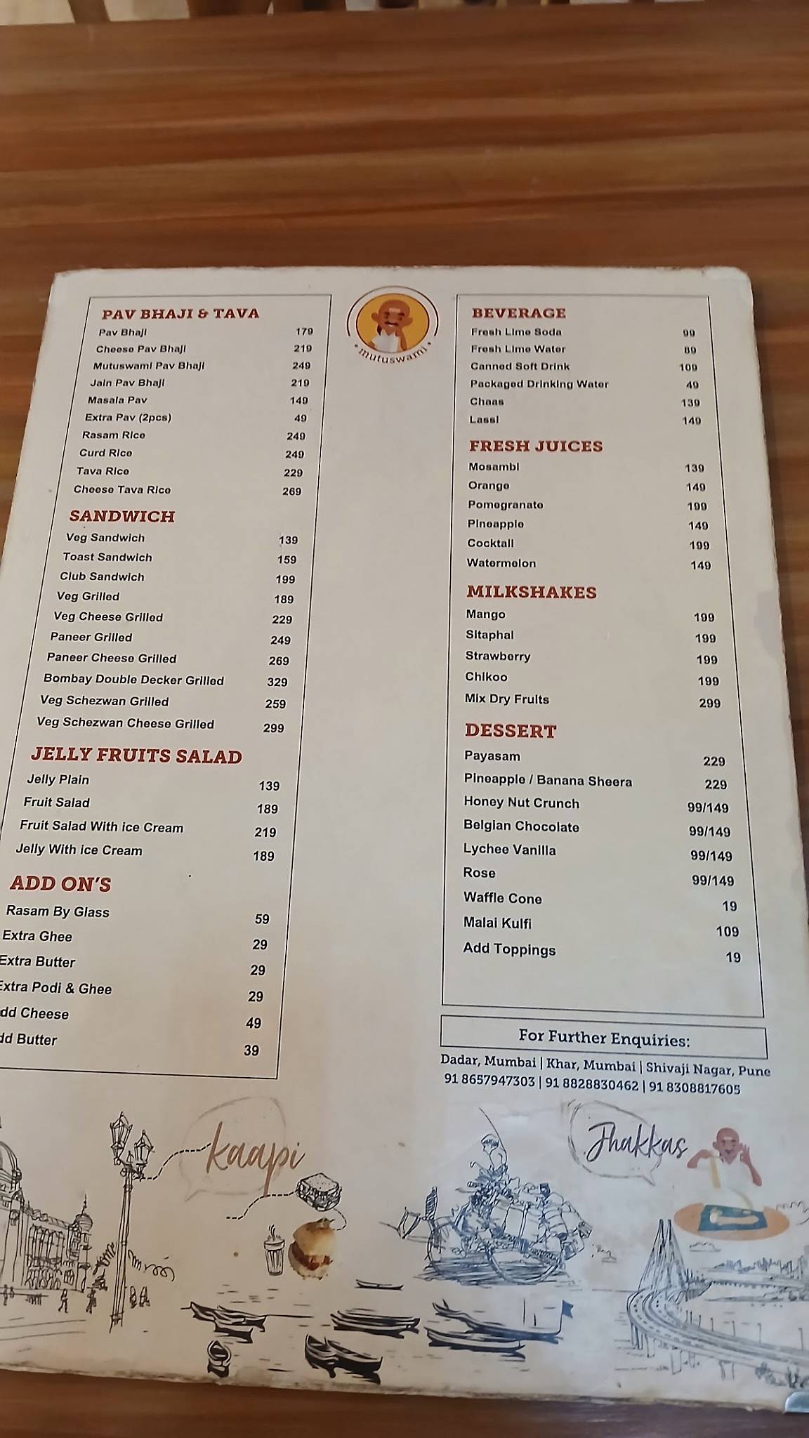 Mutuswami Cafe Pune menu