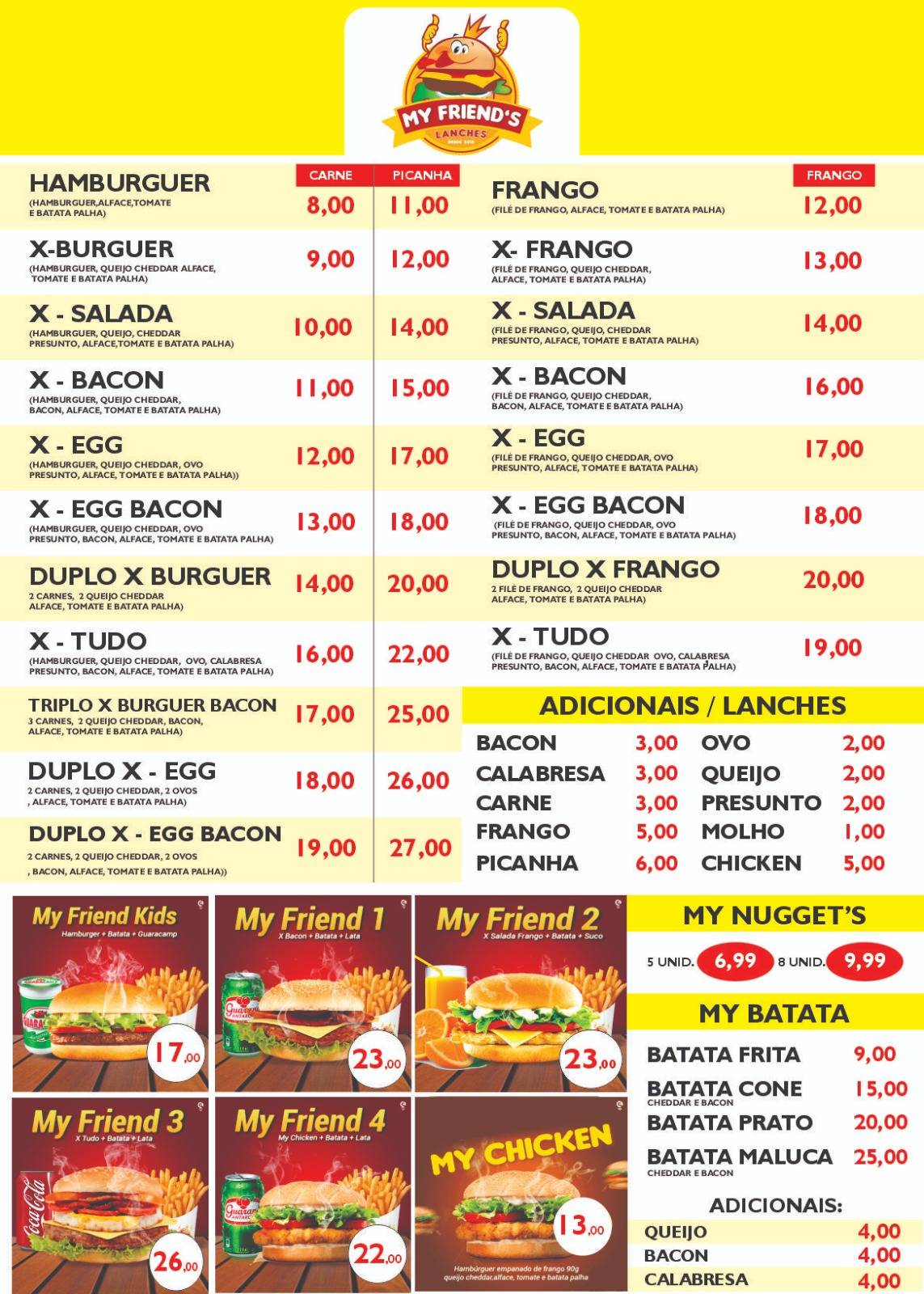 My friend's lanches cardápio