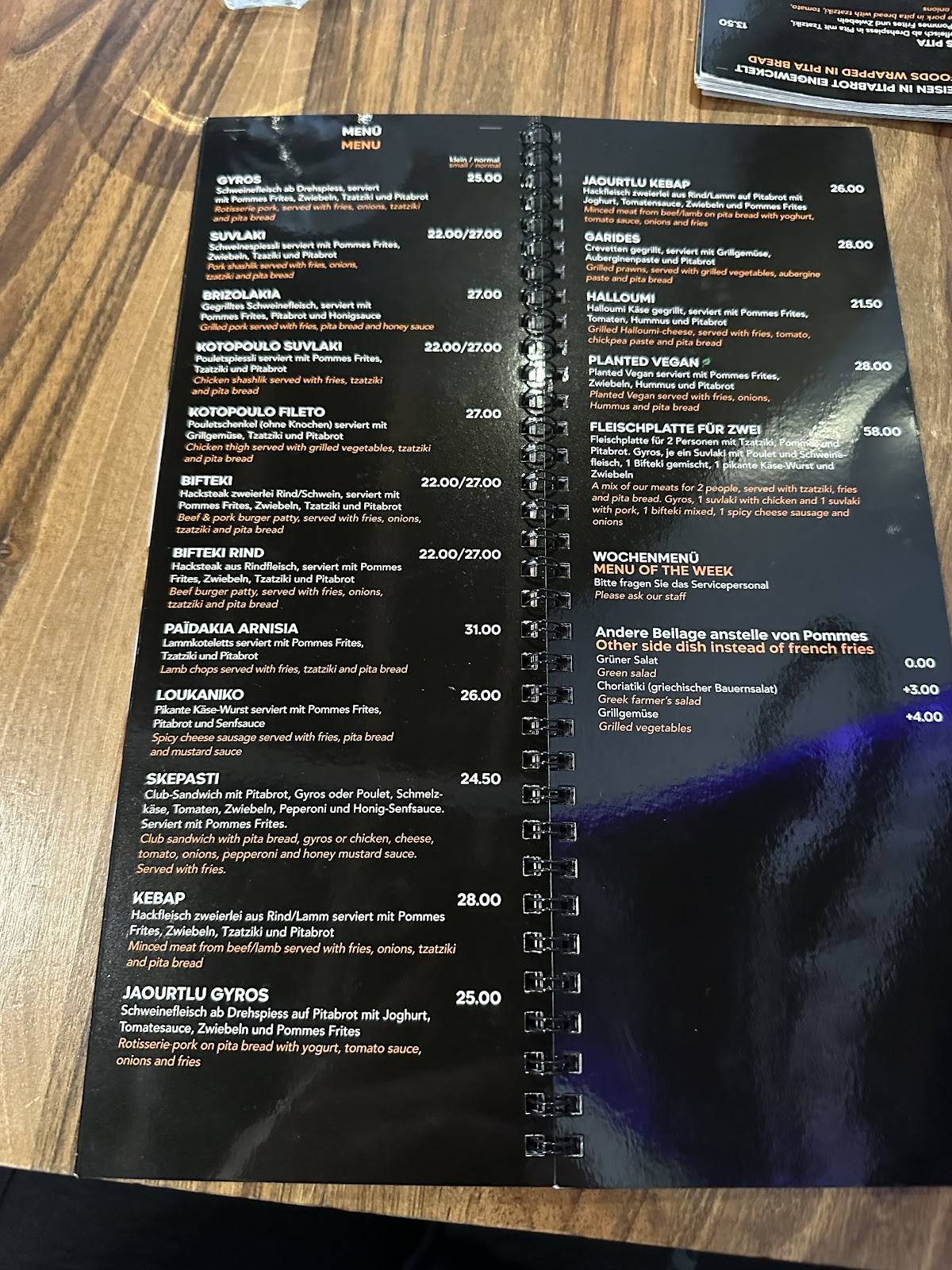 Menu de Mythos