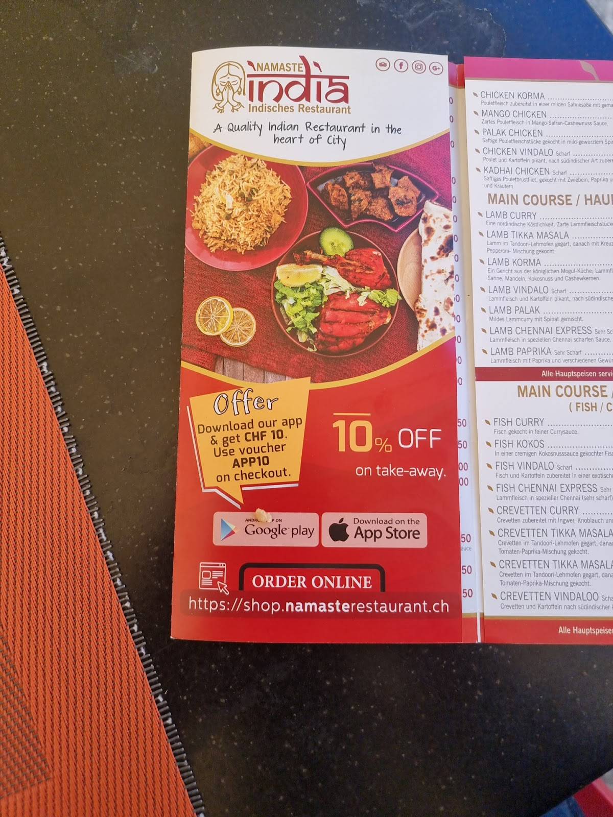 Menu di NAMASTE INDIA CITY 