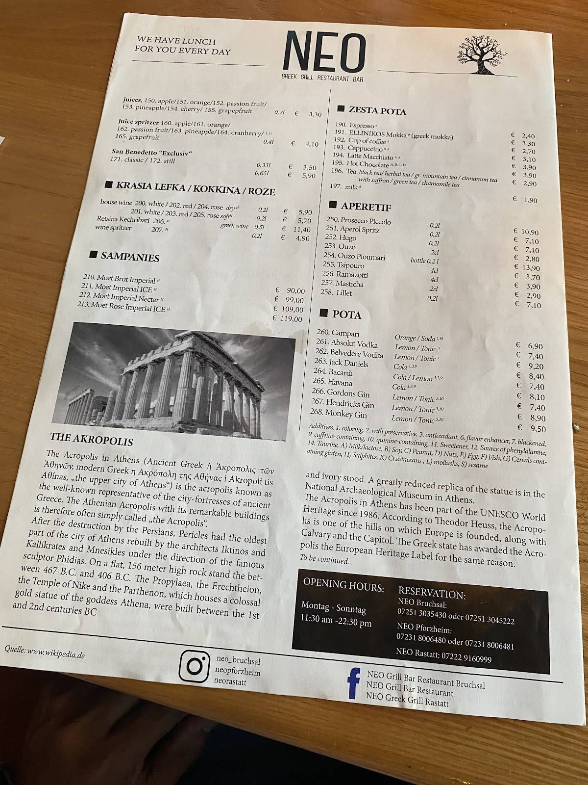 Menu de NEO Greek Grill Bar