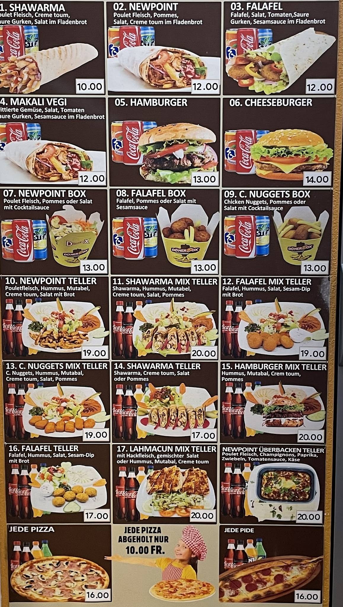 Menu di NEWPOINT SCHAWARMA PIZZERIA RORSCHACH 